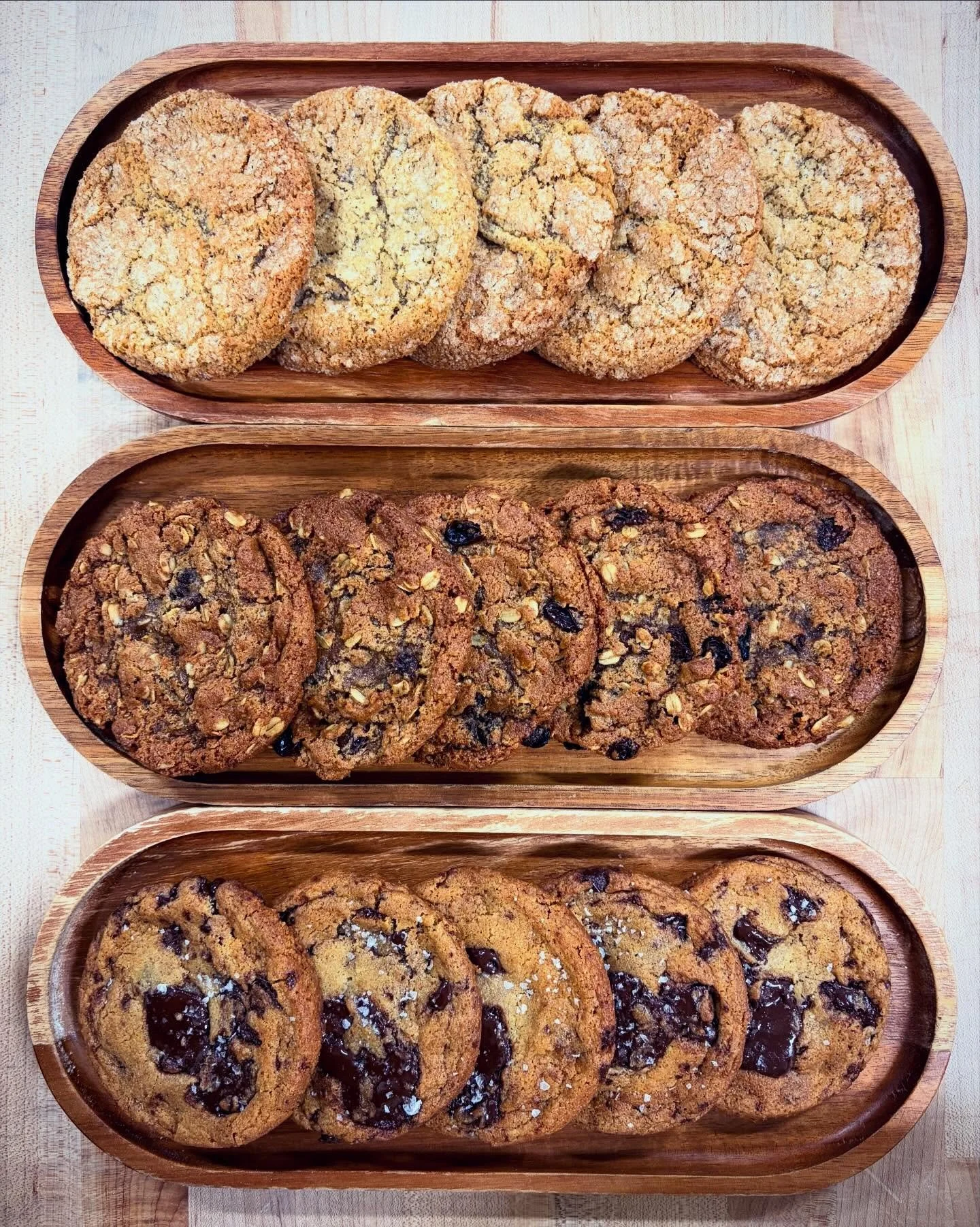 Current cookie trio, top to bottom:
- cardamom snickerdoodles
- rye oatmeal raisin
- brown butter chocolate chunk

#ashevillebakery #cookies #avleats #828isgreat