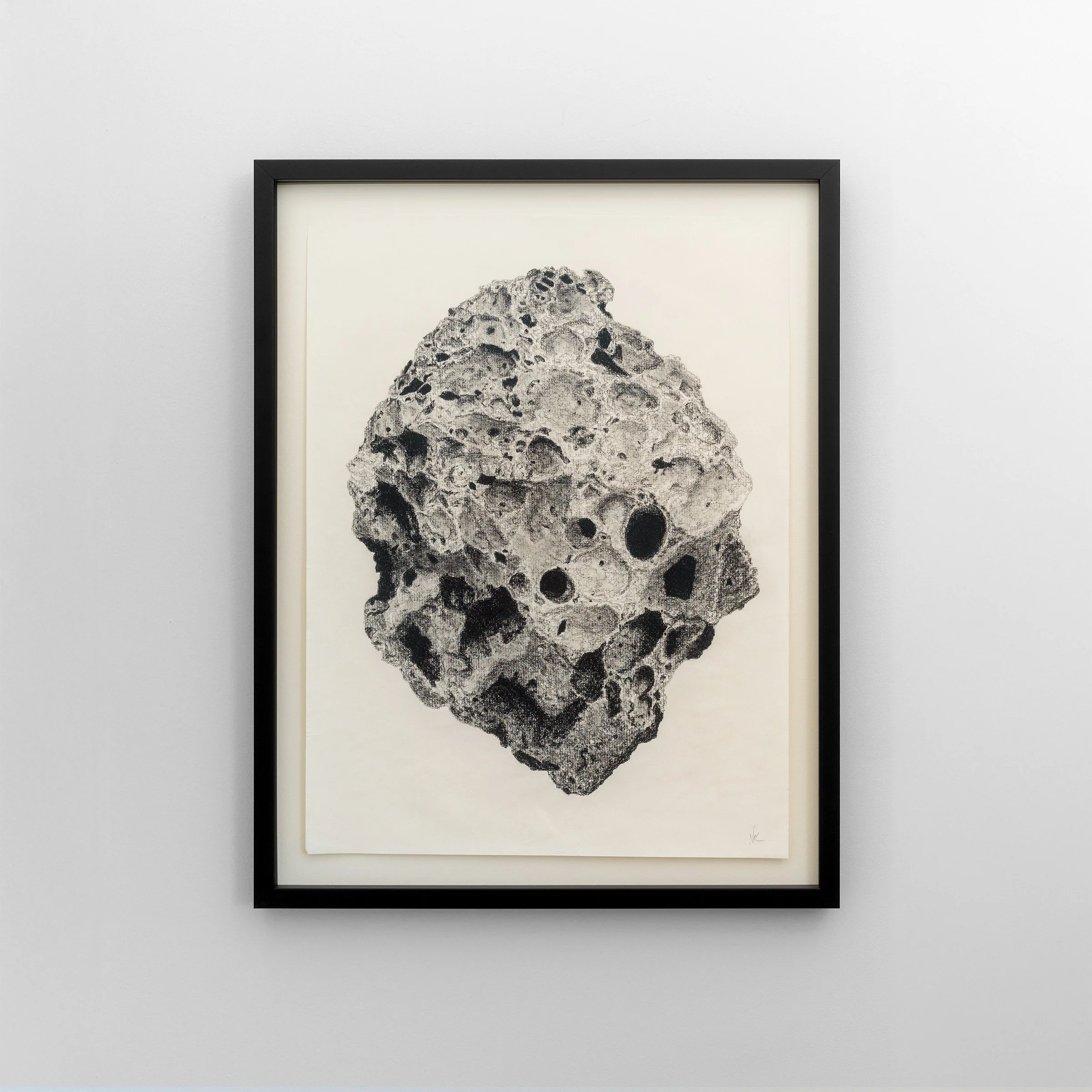 1974 flow 1, 2024.
Charcoal on paper.  20.25x26.25in (framed)