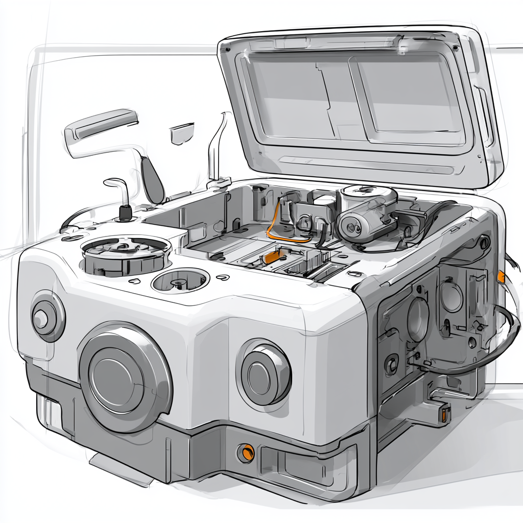 A partially disassembled electronic device that has uncessesary complexity.