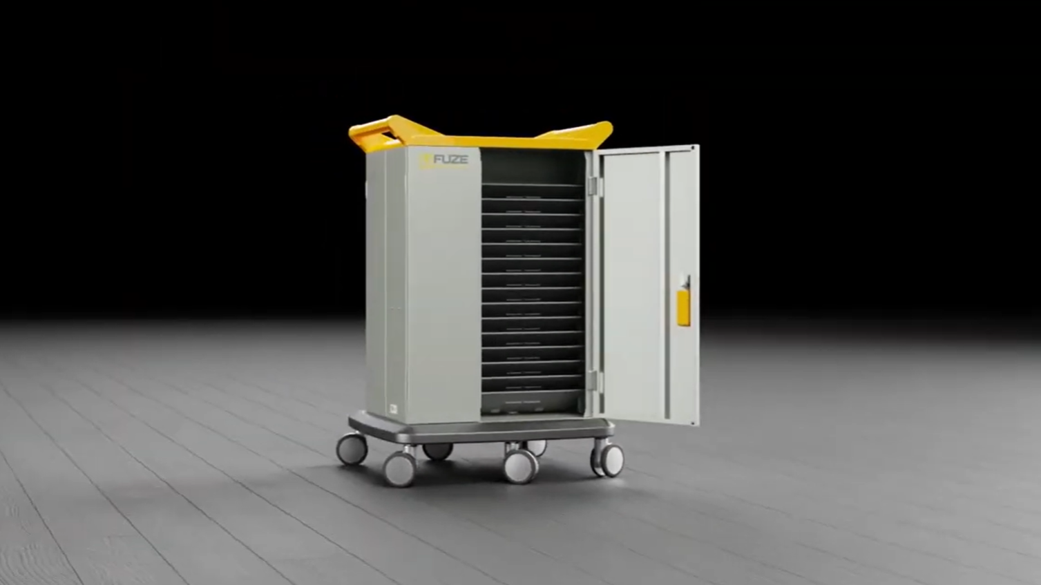 Wireless laptop charging cart for education environments, developed by SPEED for device charging, storage, and management.