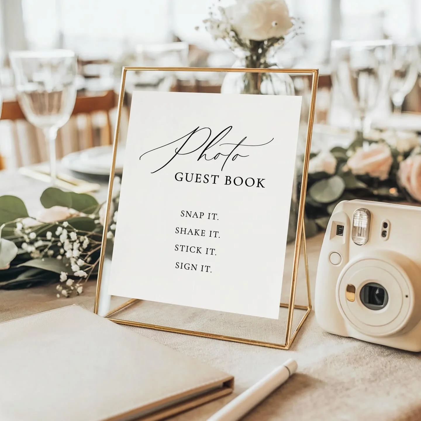 Turn your welcome table into a memory-making station with a Polaroid guest book.  Pair it with a custom &ldquo;Polaroid Guest Book&rdquo; sign to guide your guests: snap a pic, stick it down, and leave a sweet note for the happy couple!

From playful