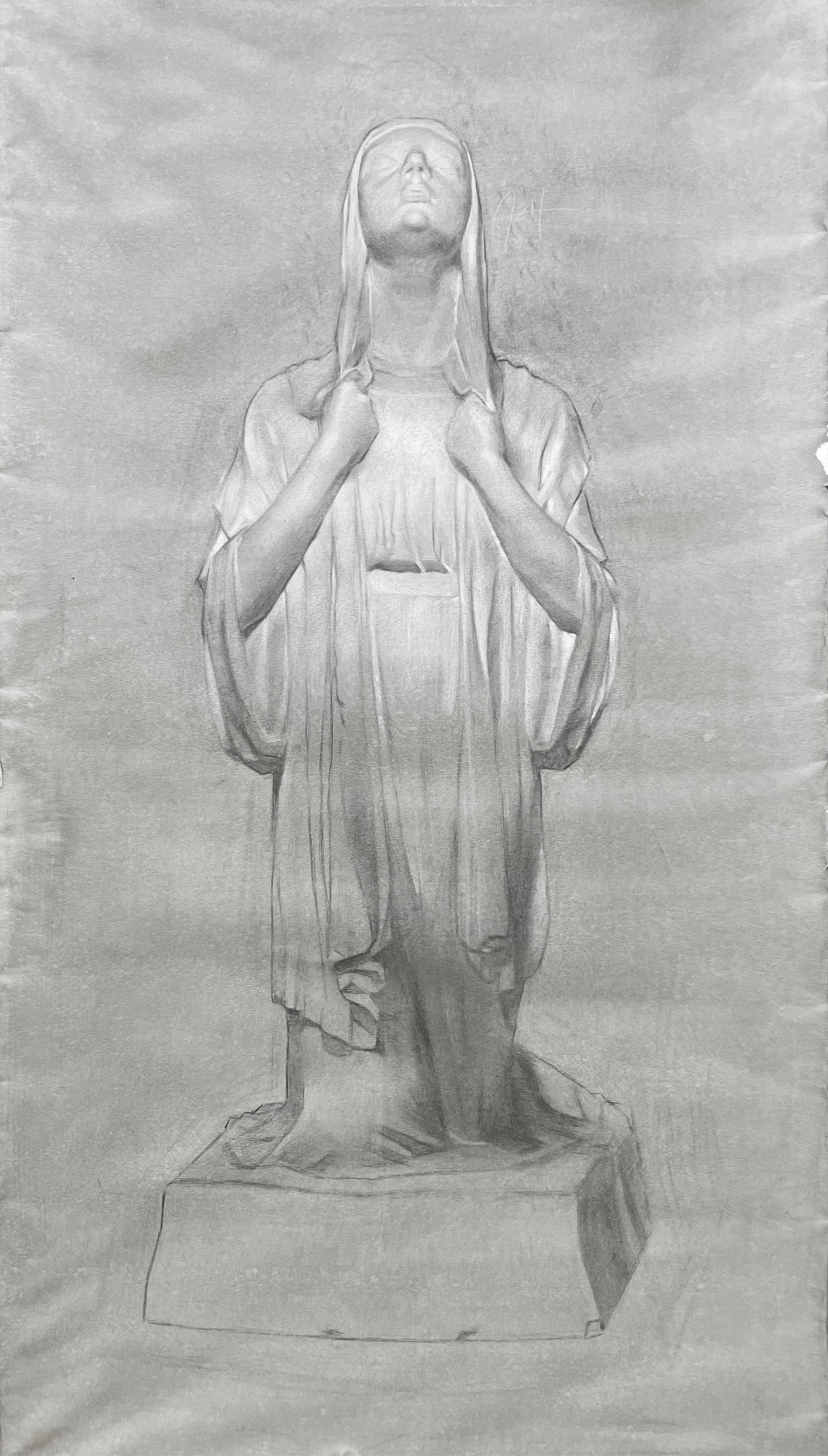 Untitled (transfer drawing for cast iv, 'Bebådelsen'), 2024, Chalk and charcoal