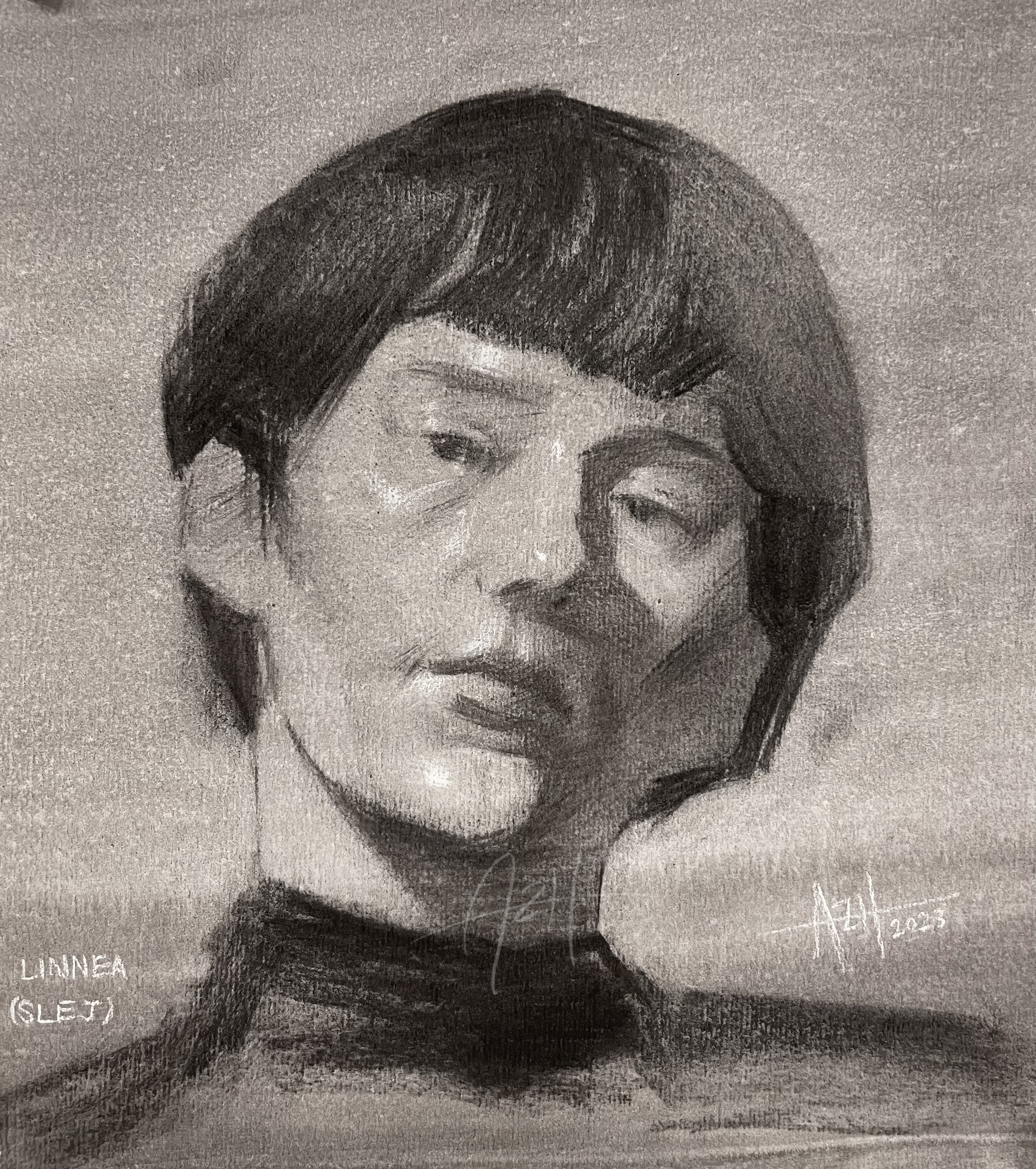 'Linnea', 2023, Chalk and charcoal