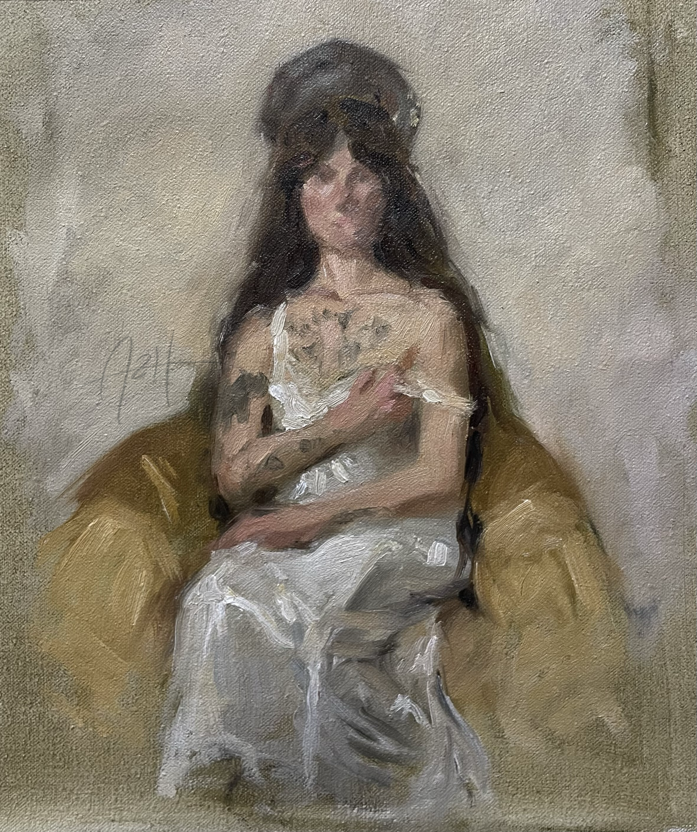 'Kajsa in White (Study)', 2026, Oil on linen