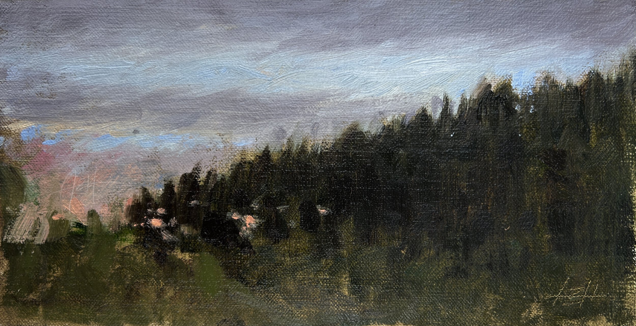'Evening over the Reservoir', 2026, Oil on linen, 13 x 25 cm