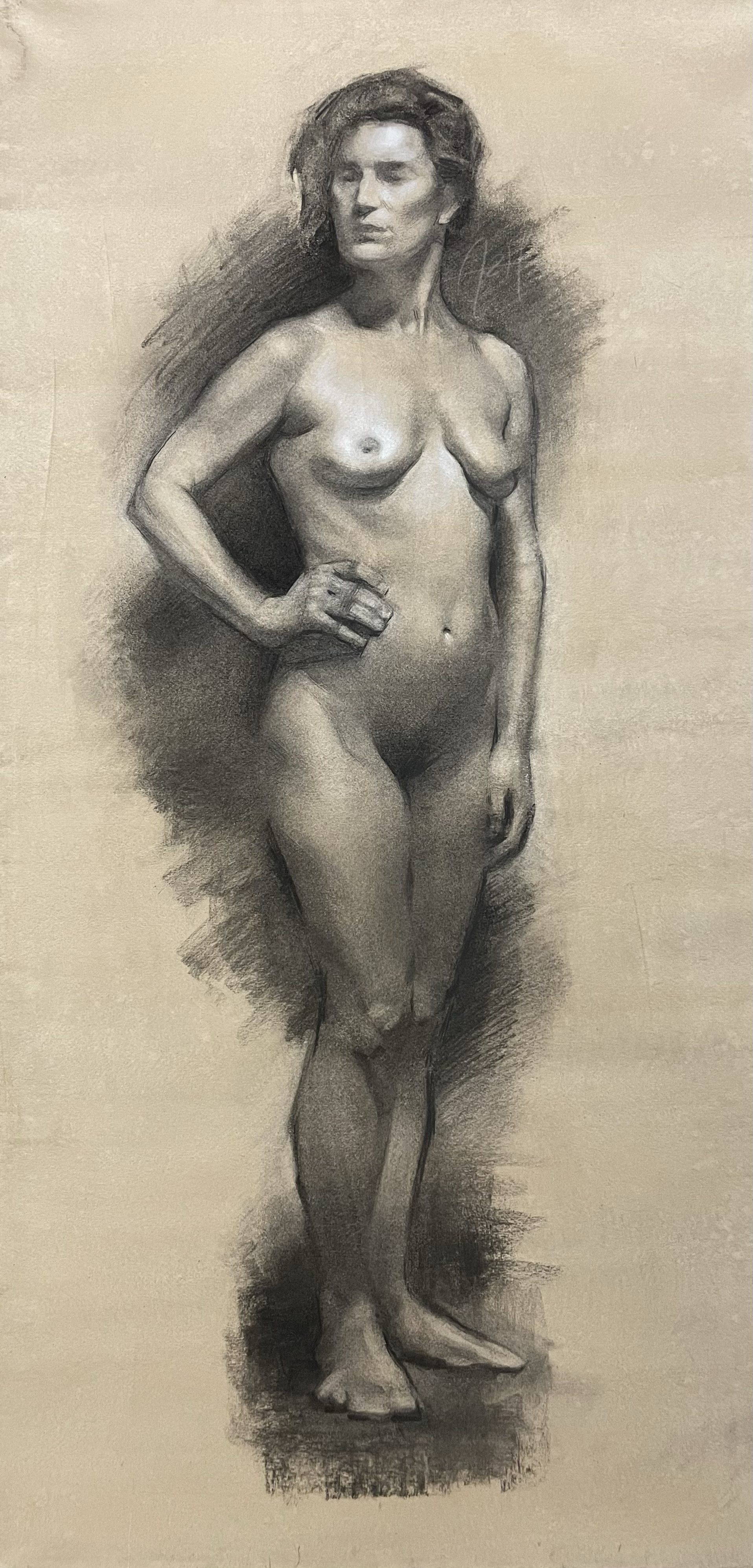 'Benedicte', 2026, Chalk and charcoal