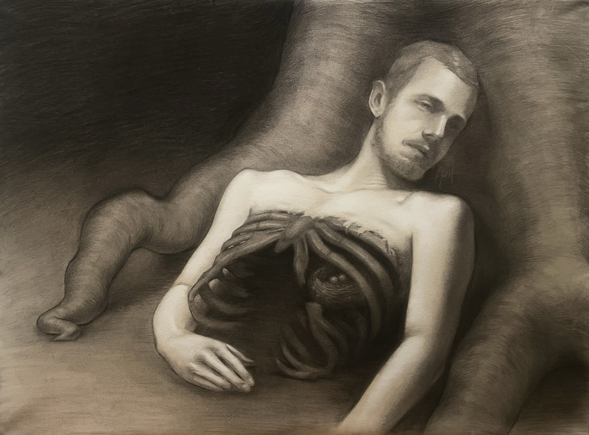 'Prometheus', 2024, Chalk and charcoal