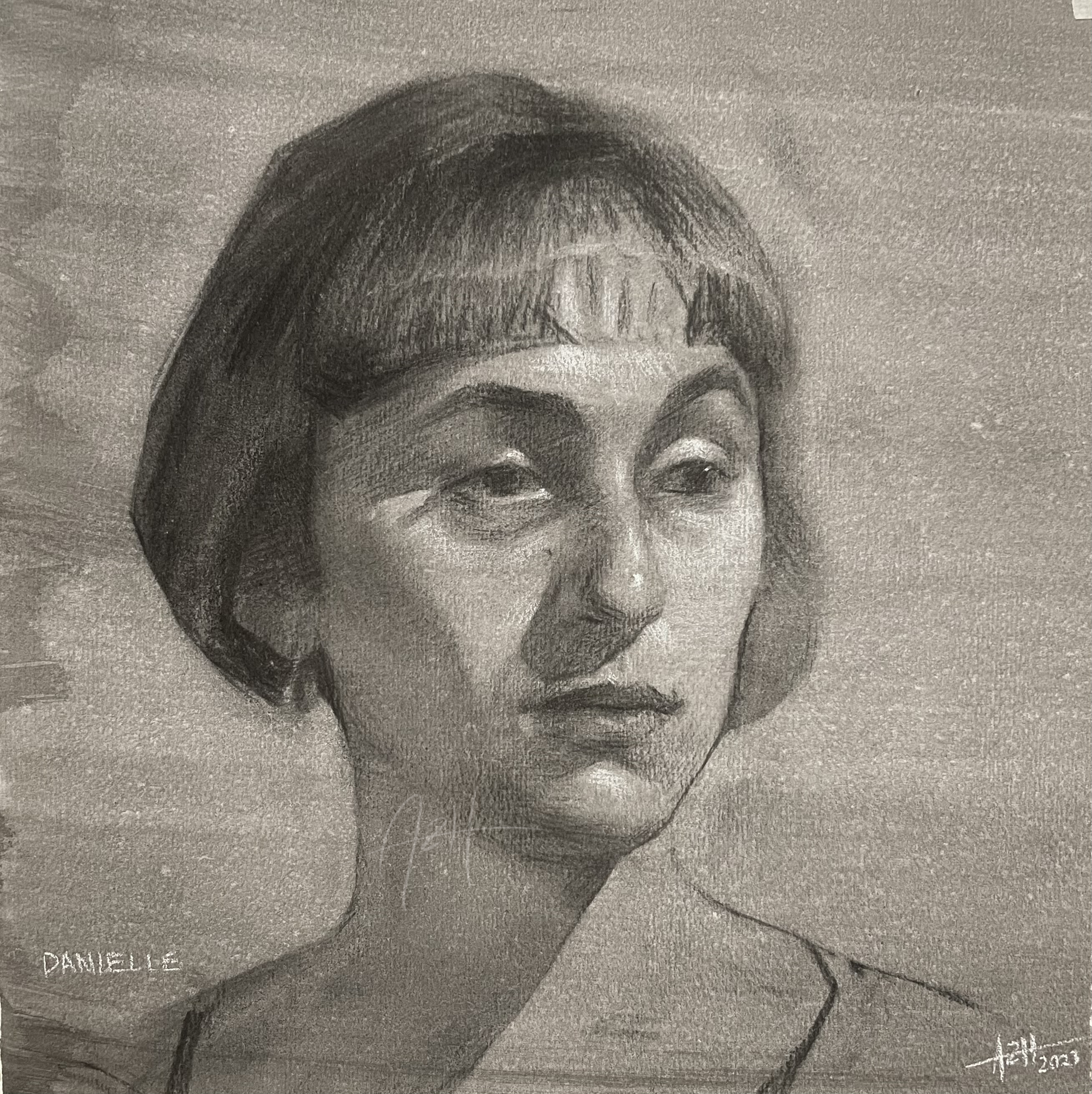 'Danielle', 2023, Chalk and charcoal