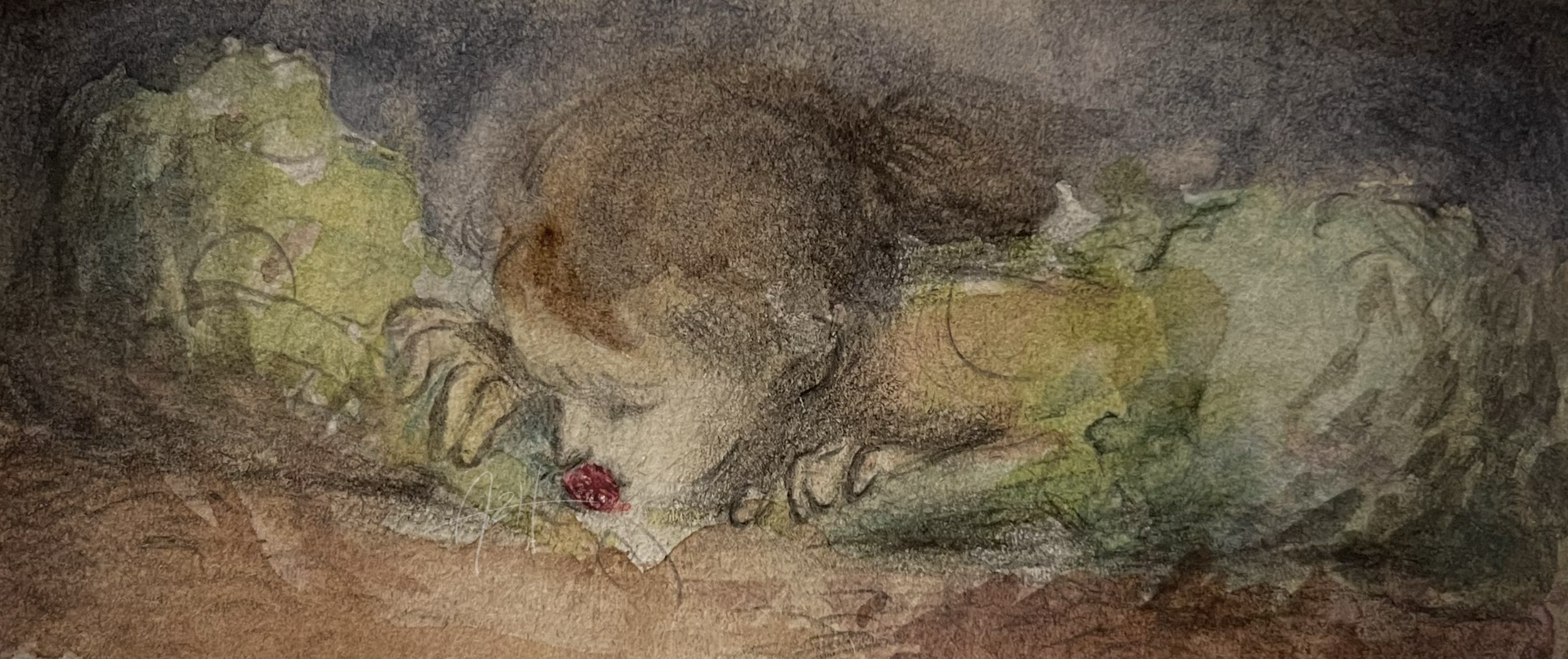 'Strawberry Picker', 2024, Mixed media (watercolor, graphite, colored pencil)