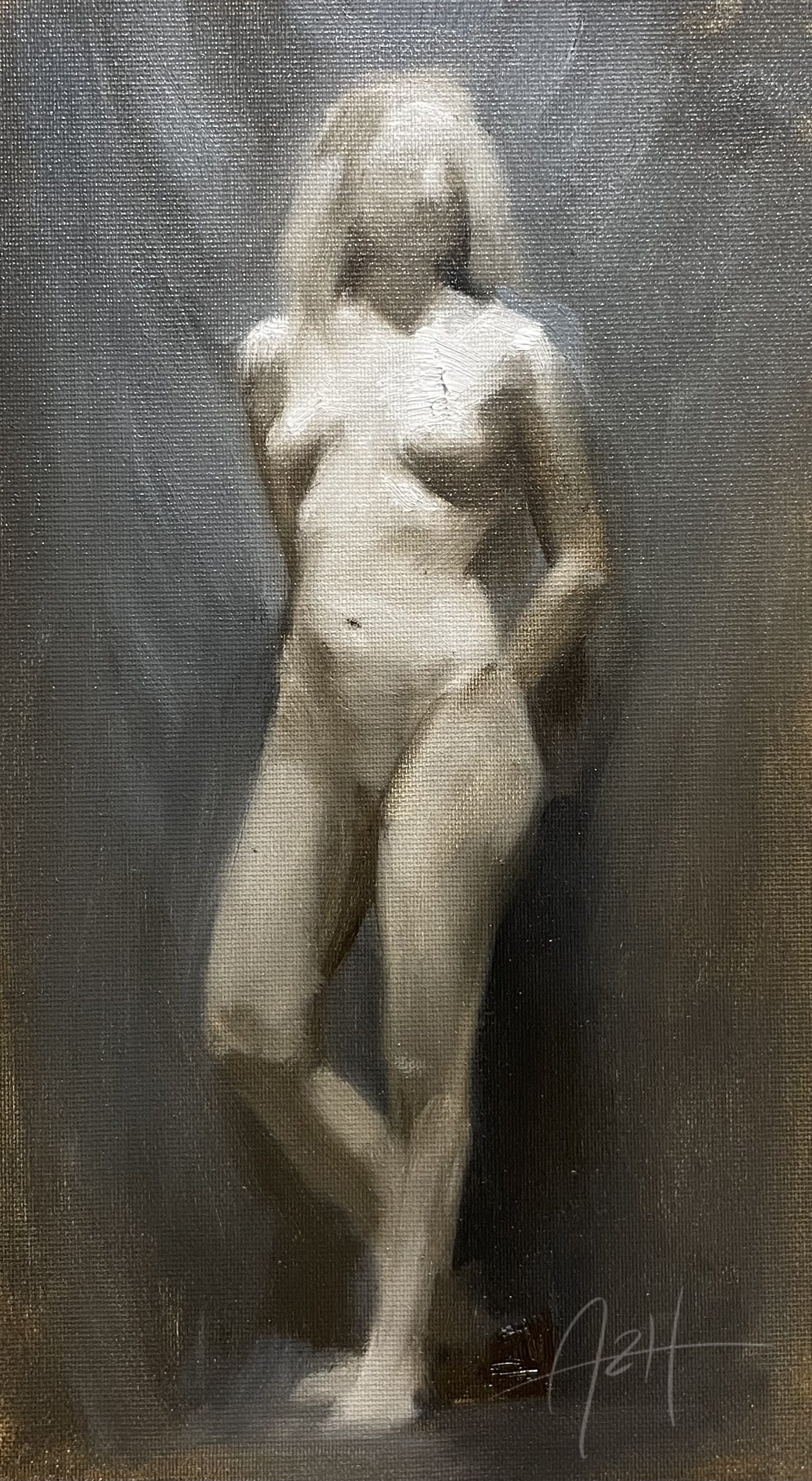 Untitled (Joanna brunaiile/grisaille study), 2024, Oil on canvas paper