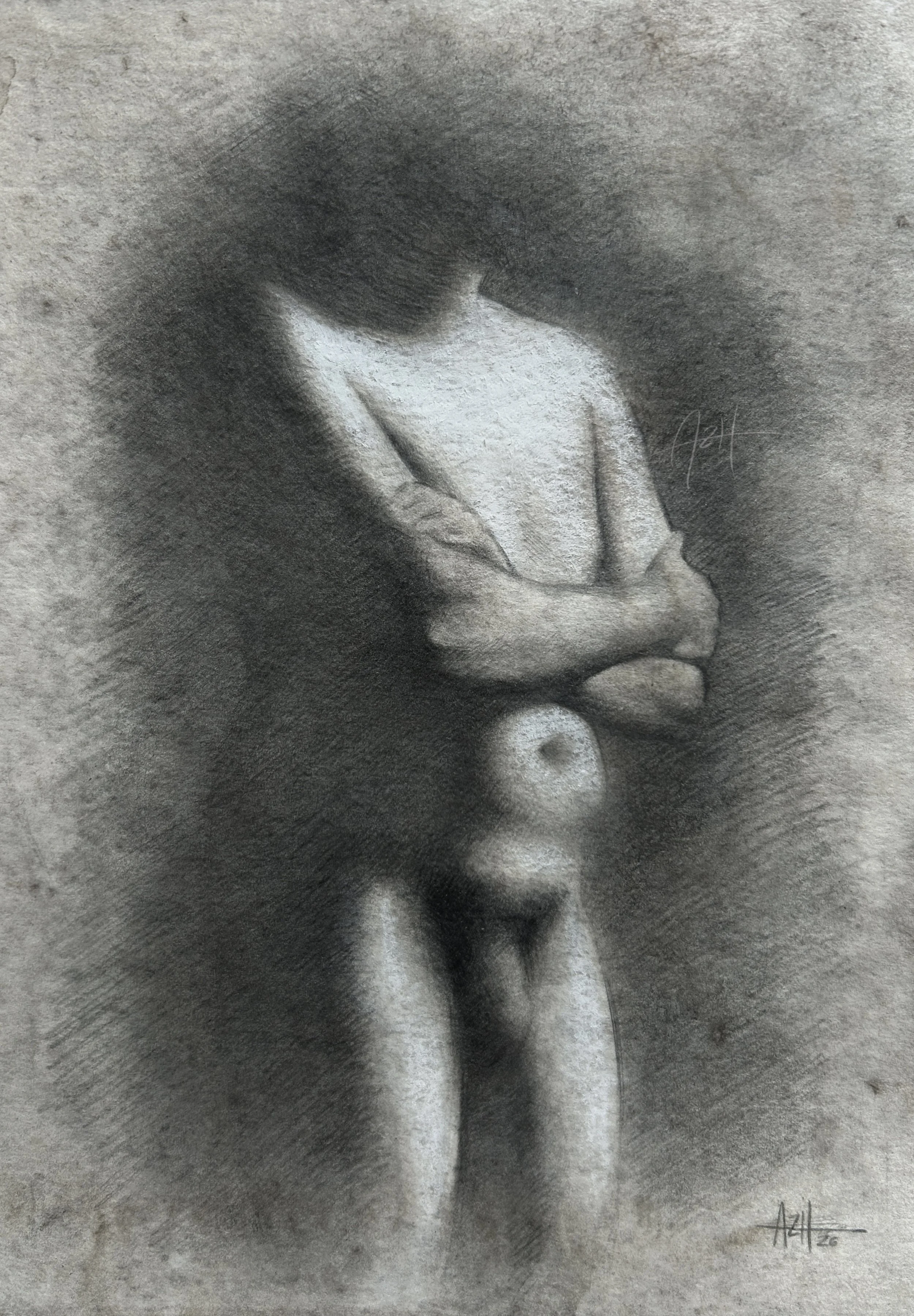 Untitled (Study of a male torso), 2026, Graphite and chalk, 13 x 18 cm