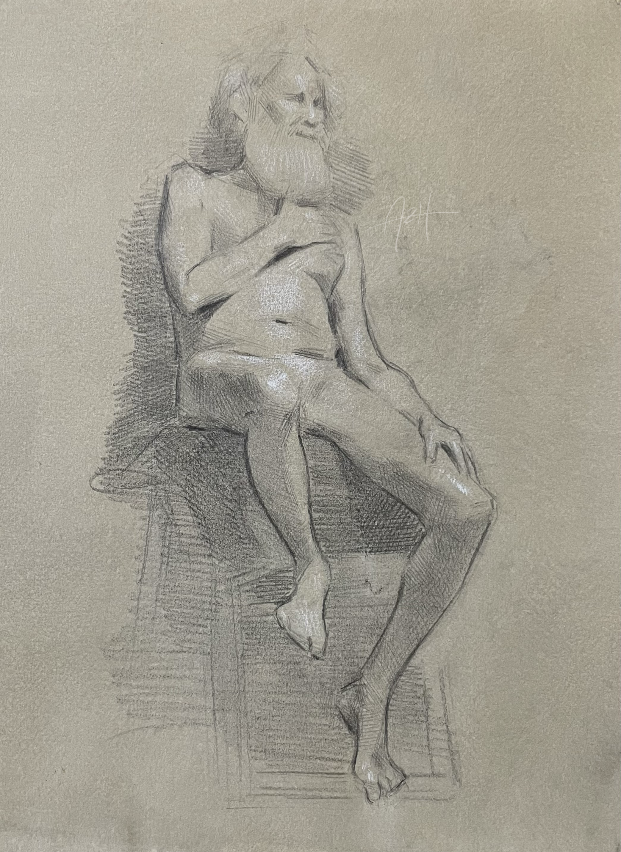 'Tommy (Pencil study)', 2026, Graphite and chalk