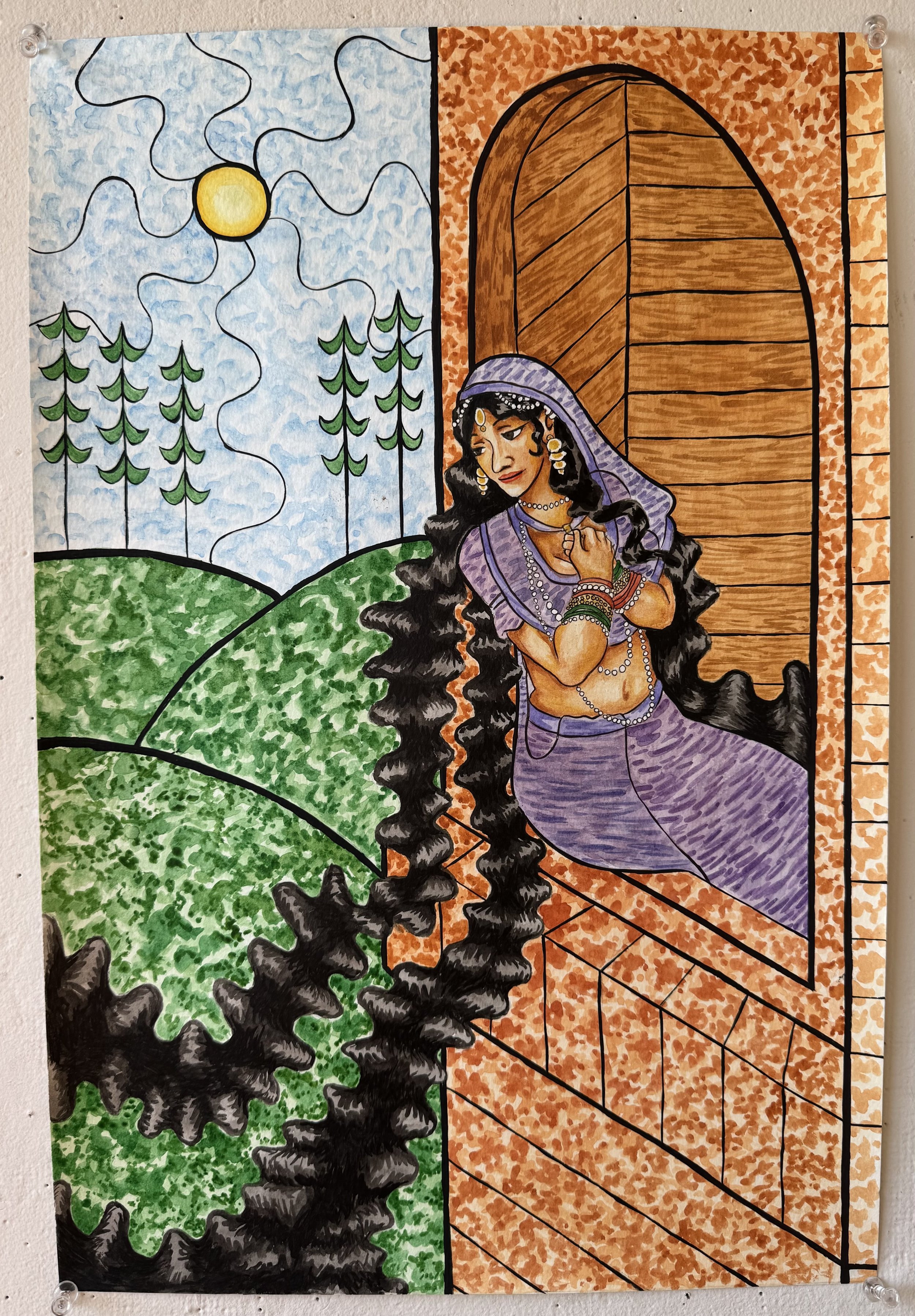 Desi Rapunzel | Watercolor and Gouache Paint | November 2025