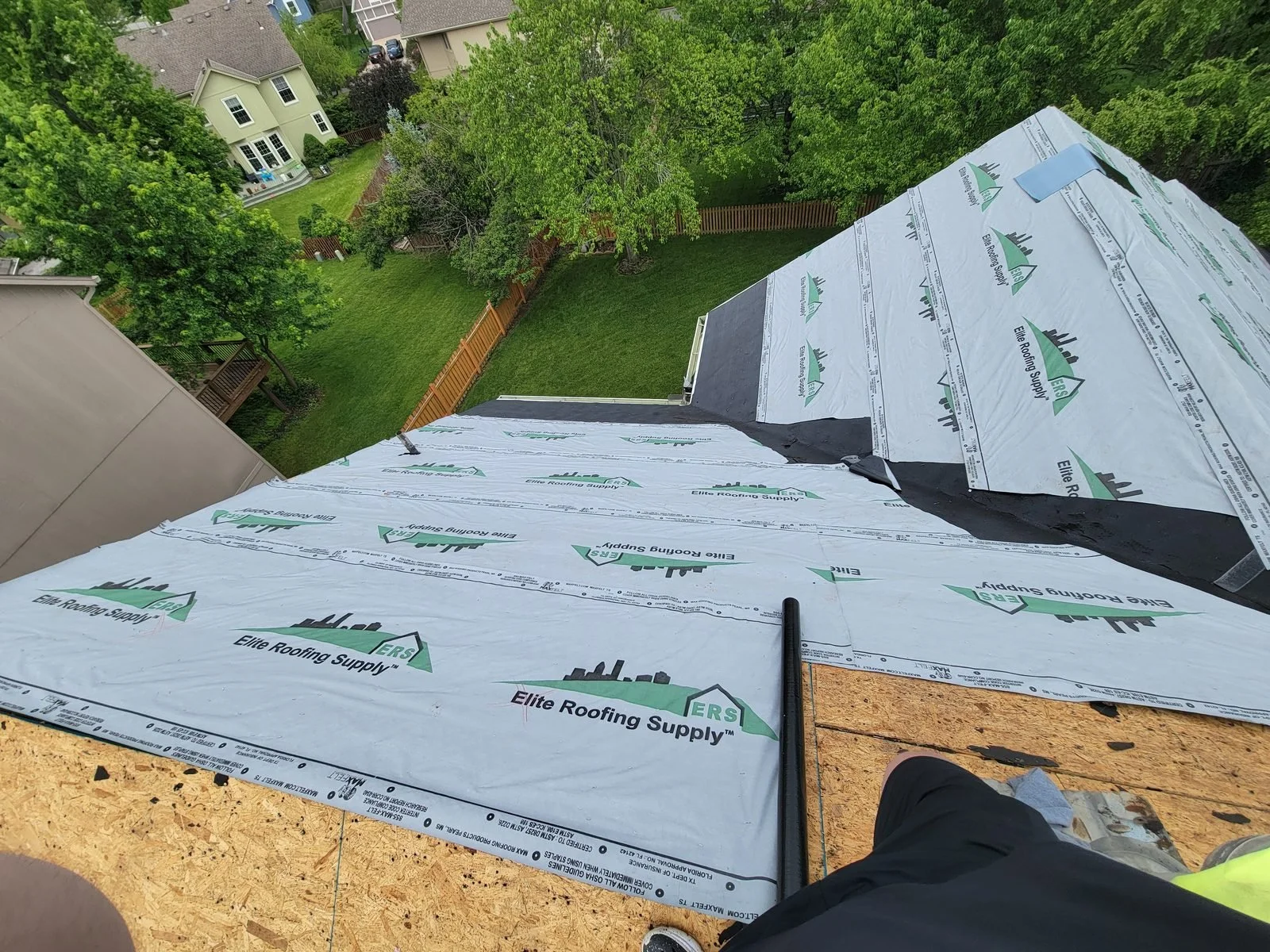 Synthetic underlayment installed over roof decking before shingles