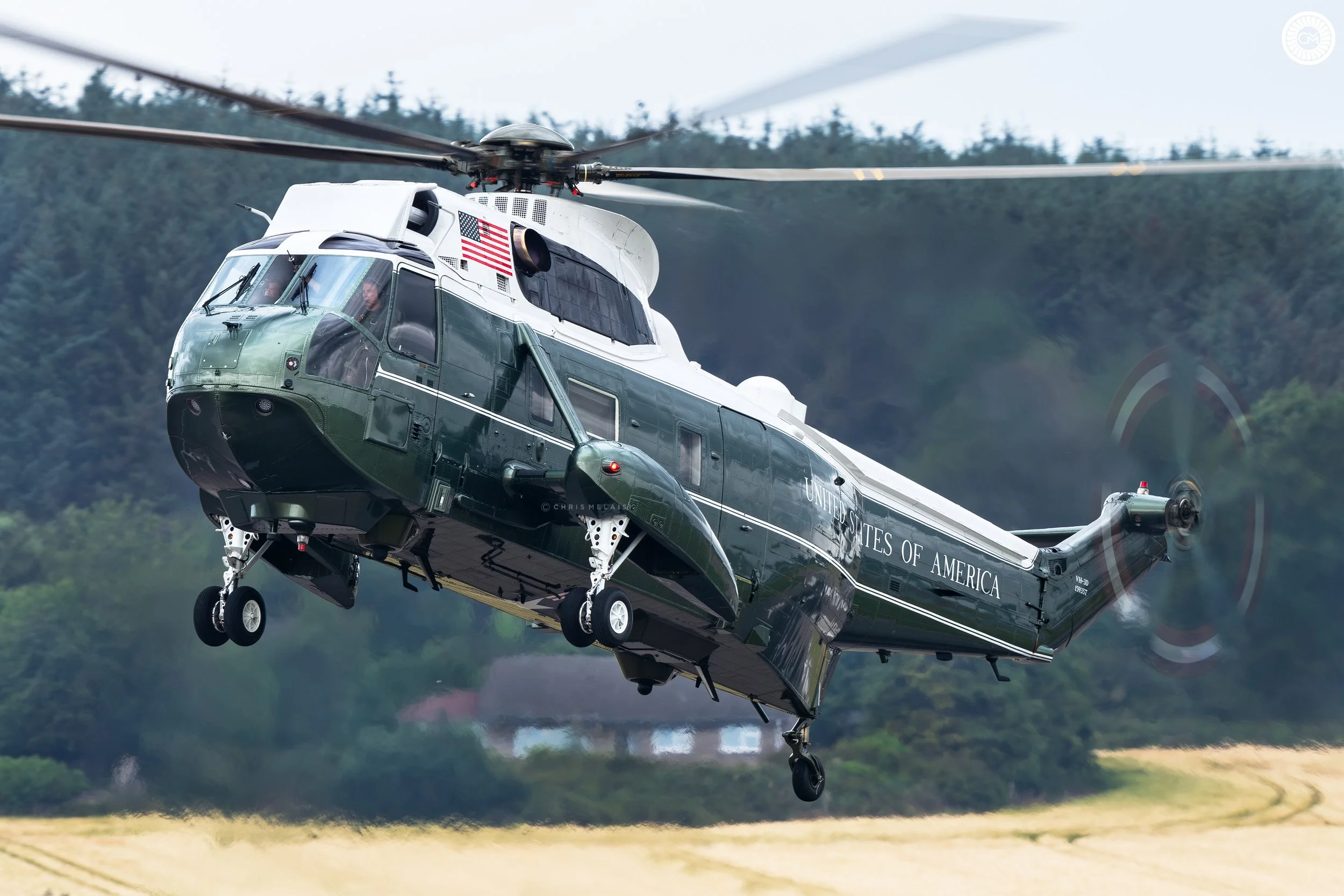 2025 USAF United States of America Air Force Army Marines HMX-1 VC-25A C-32A Andrews AFB Scotland POTUS visit Aberdeen Prestwick Chris Melaisi Sea King HMX-1 White Top VH-3D CH-47F C-17A Globemaster Golf Course Scottish President Trump Donald EGPD