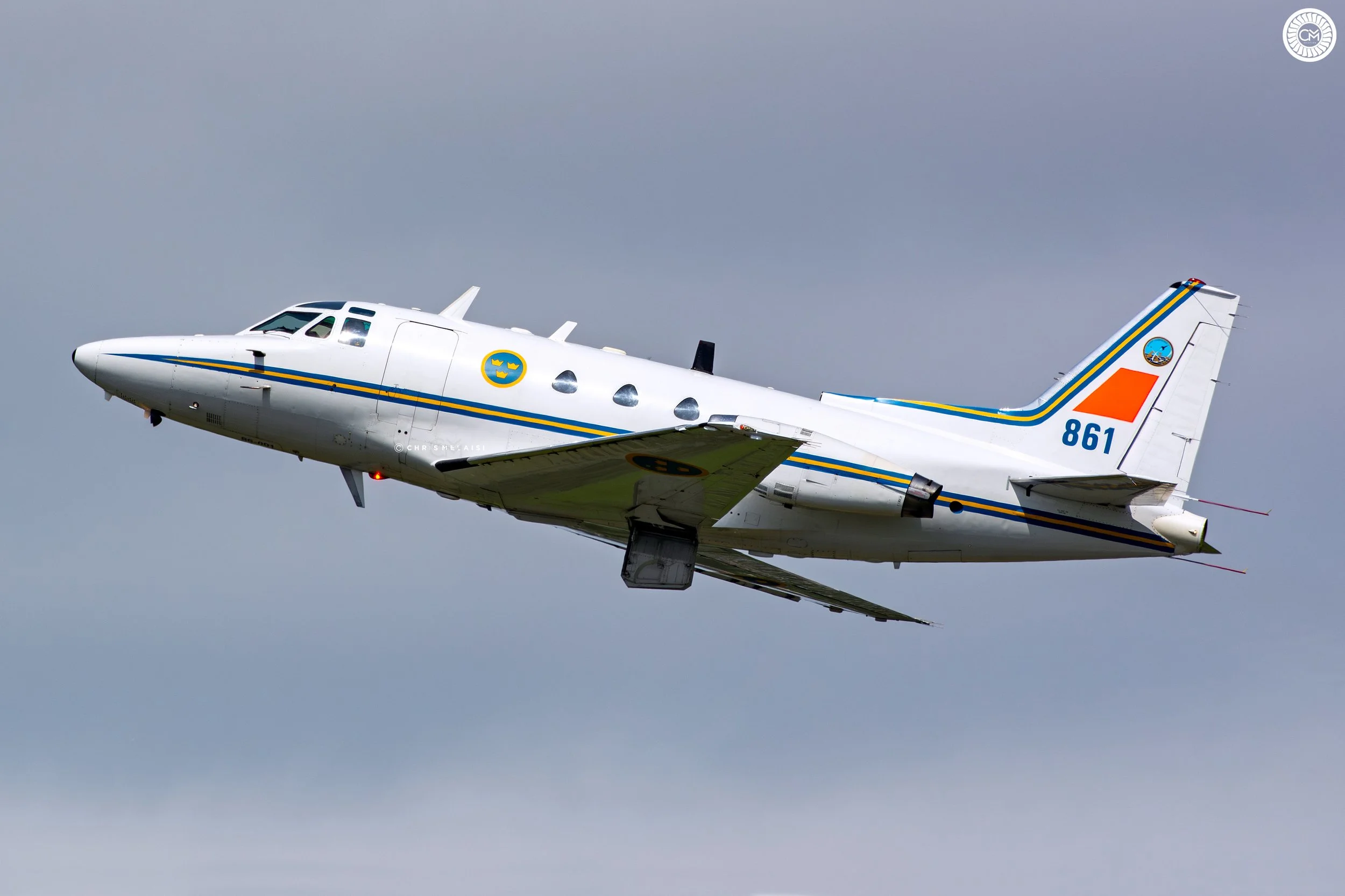 Swedish Air Force Försvarets materielverk FMV Flight Test Centre Sweden Linkoping Malmen Rockwell North American TP86 86 TP 40A Sabreliner JT12 engine RM11 86001 Tester 861 Retirement Final Flight 2025 Chris Melaisi 86-001 Evaluation CARABAS Radar