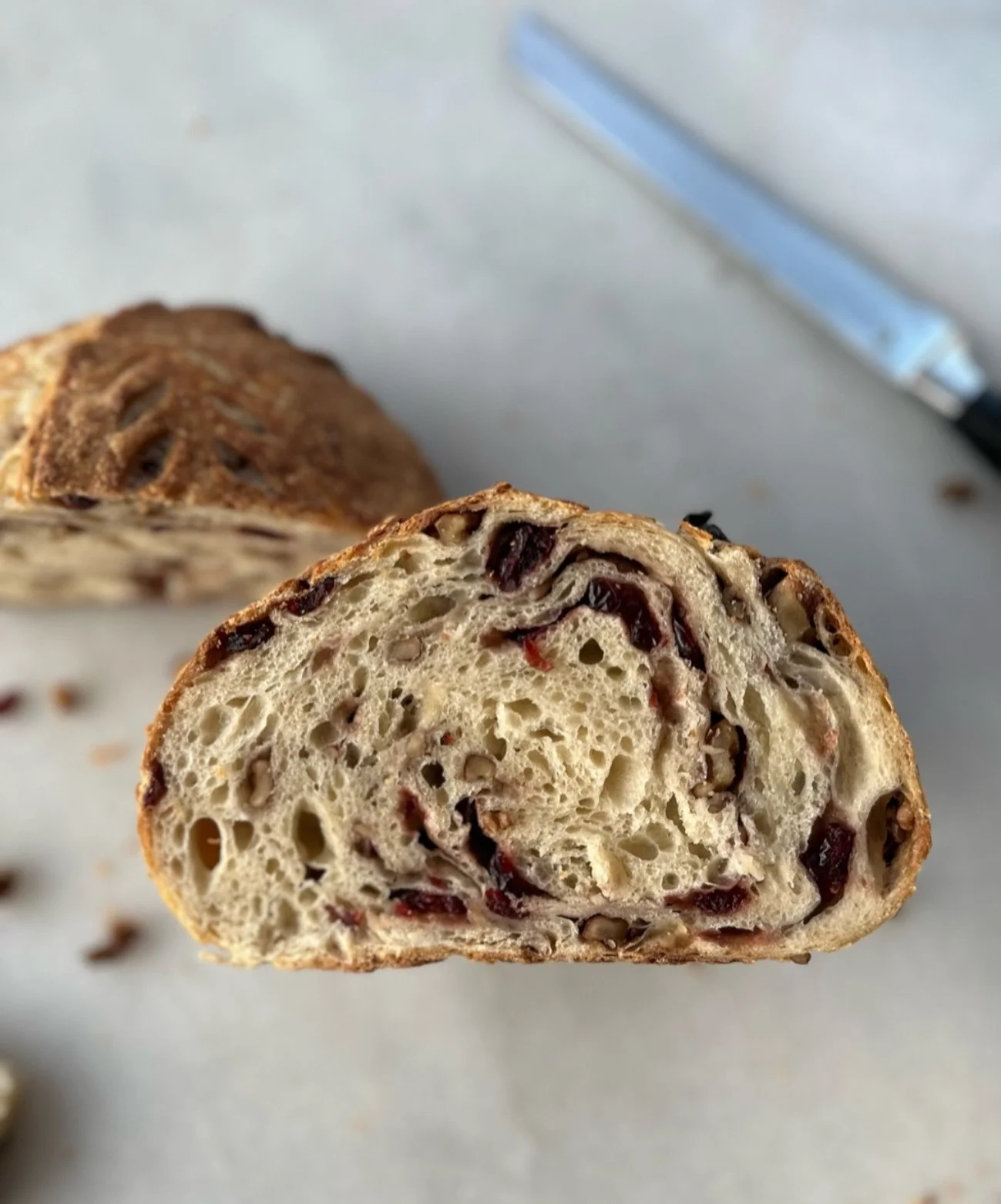 Our Cranberry &amp; Walnut Sourdough &mdash; lovingly baked for crisp mornings, cozy meals, and slow weekend breakfasts.

This loaf brings together the earthy crunch of toasted walnuts and the subtle tart-sweetness of dried cranberries, all wrapped i
