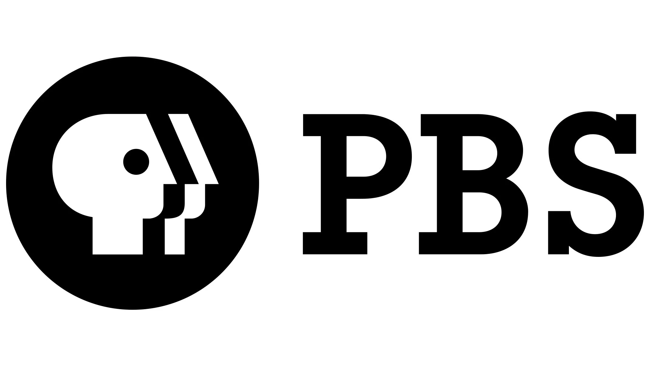 PBS logo featuring a stylized human face profile inside a black circle and the letters "PBS" in bold black font.