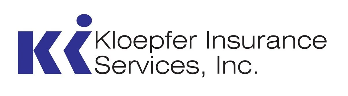 Logotipo de Kloepfer Insurance Services, Inc. con una "K" azul estilizada y texto negro.