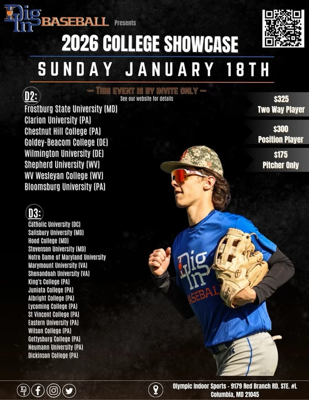 ⚾️Winter College Showcase⚾️

Looking for direct exposure to college coaches and programs❓

25 D2 and D3 programs. 1 location. Show your skills!

📆 - Sunday, January 18
⏰ - 9am-2pm
📍- Olympic Indoor Sports in Columbia, MD
⚾️ - 2026, 2027, &amp; 2028