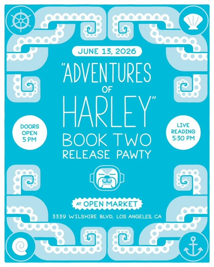 Ahoy! The moment we&rsquo;ve all been waiting for is here! 🐳 
Join us in celebrating the release of our second graphic novel Adventures of Harley Book 2: Ochomundo!

June 13, 2026 5:00pm at @openmarket.la 

When Harley is tasked with a top secret mi