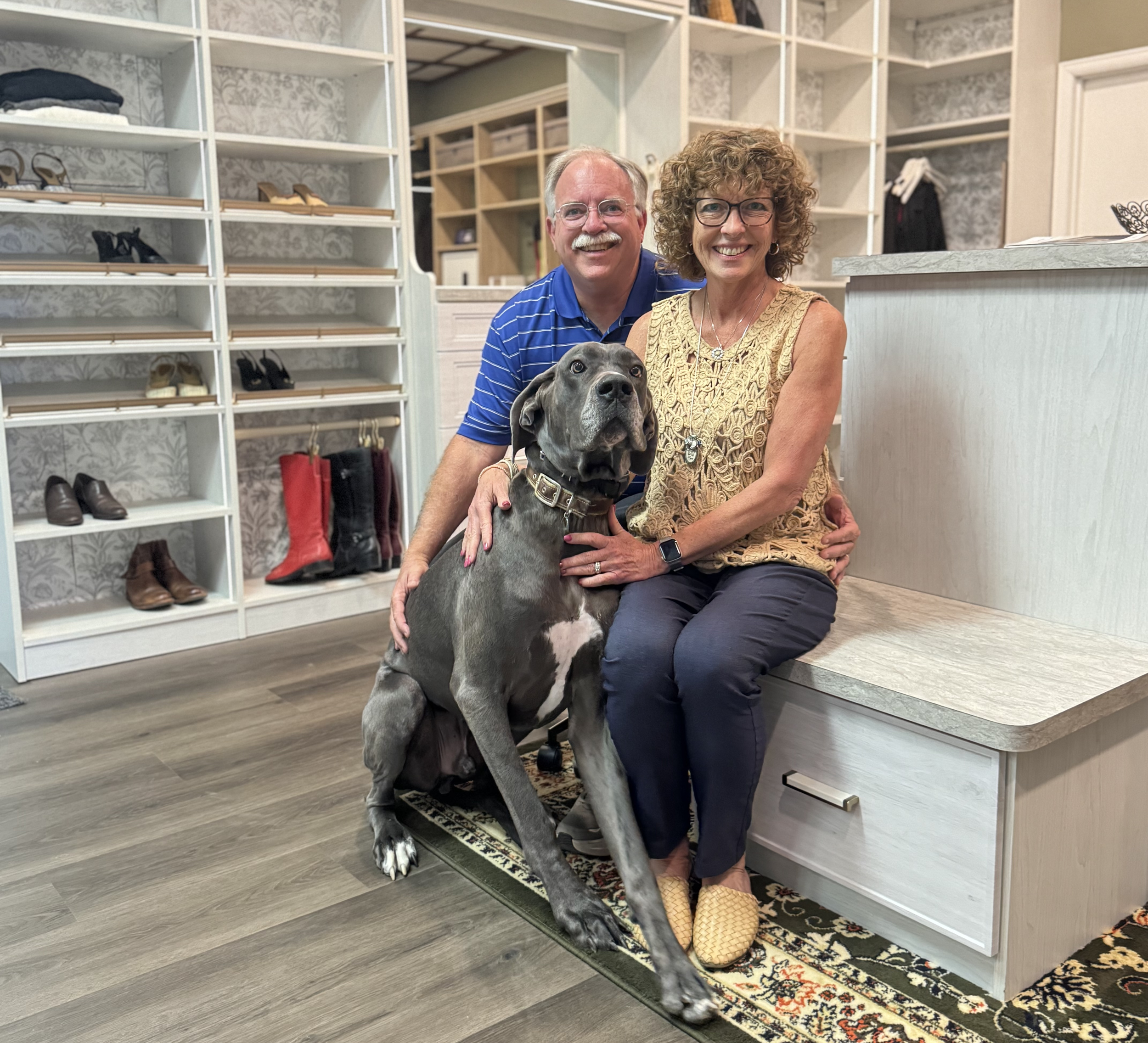 Owners Dave and Jill Reilly with their dog Diego