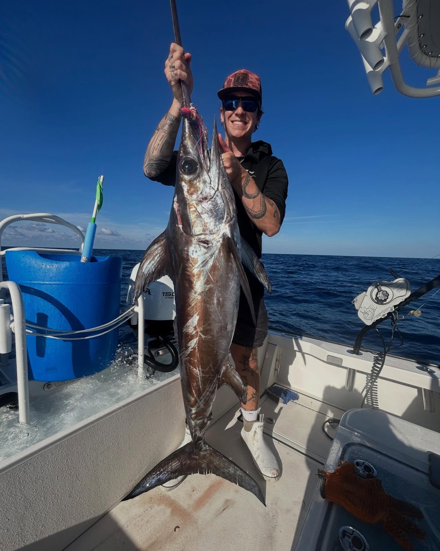 This mega rat wasn&rsquo;t getting away. Hook set right through the center of the bill. Shoutout to @captainredbeard_ch for being the MVP sword slayer and sharpening the hook every drop