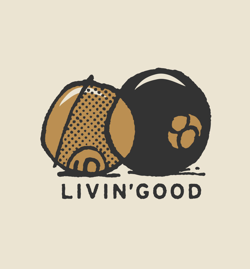 Drawn image of two cans with the words 'LIVING GOOD' underneath.