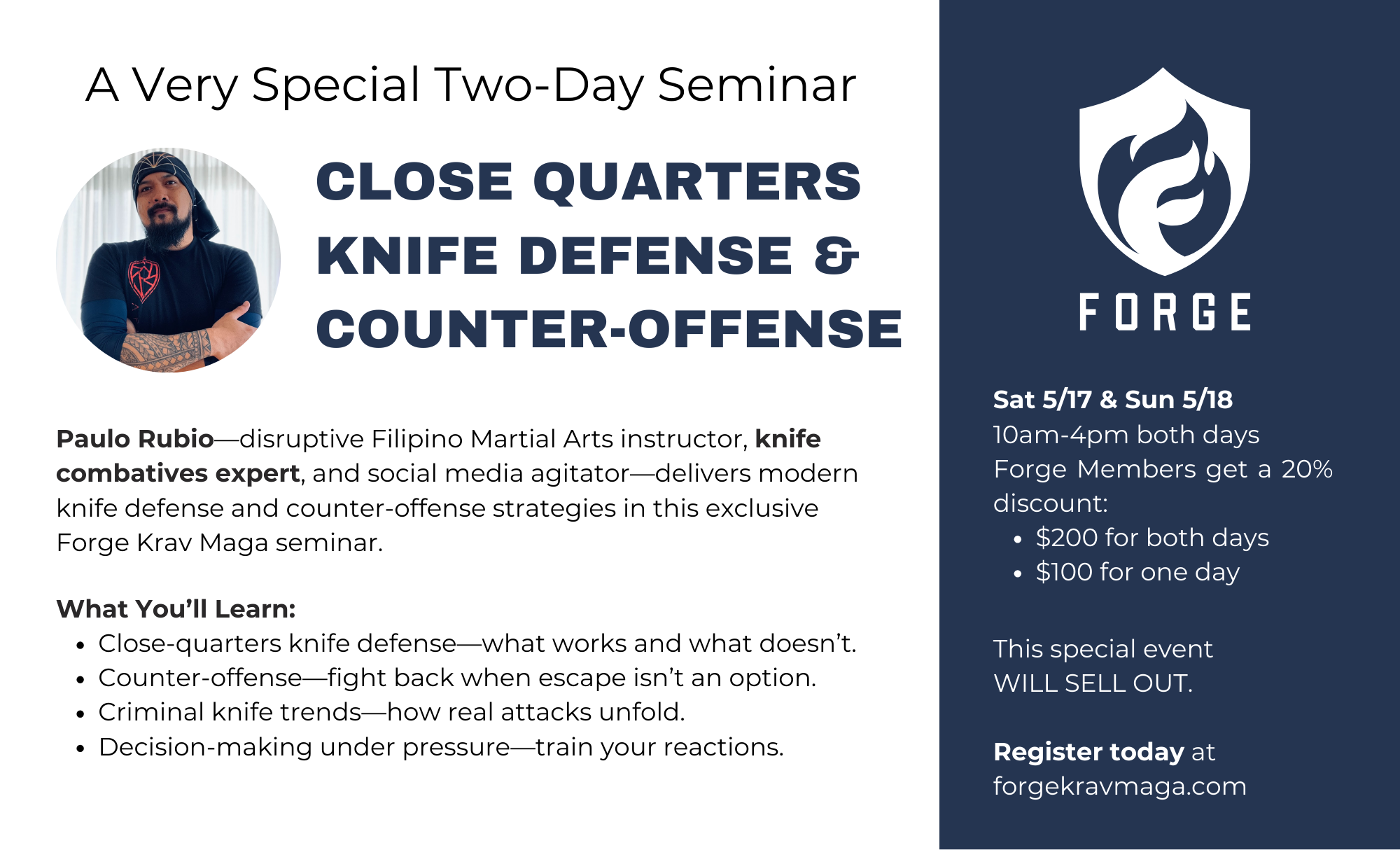 Close quarters knife defense and counter offense with Paulo Rubio