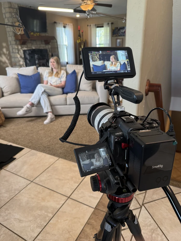 Footage from an interview reviewed on the monitor