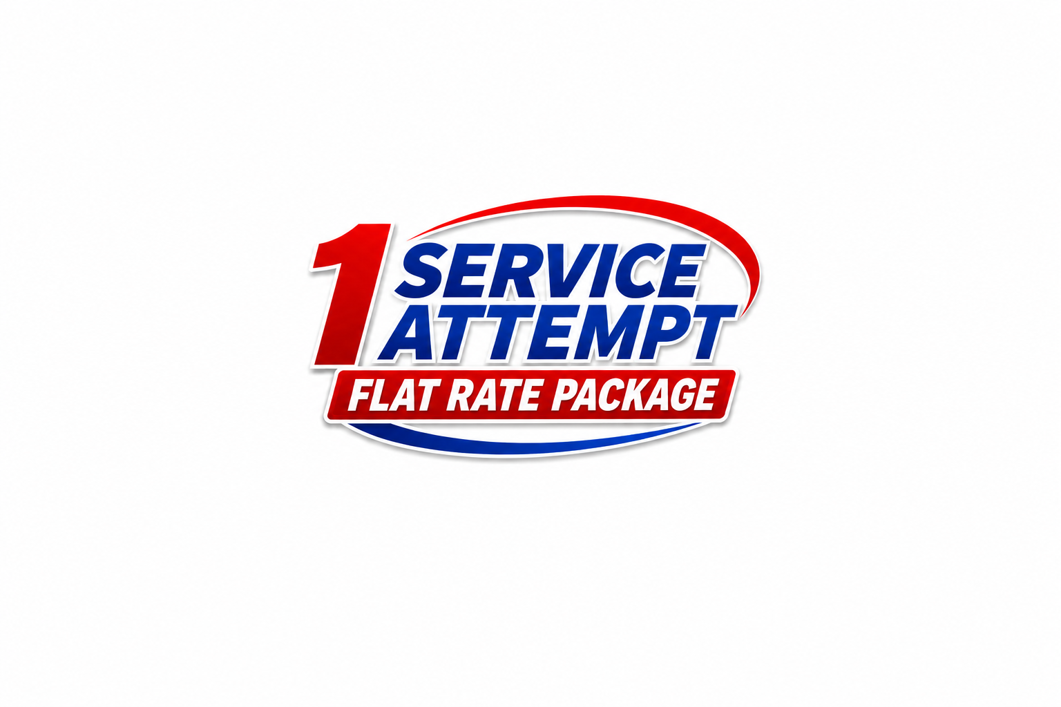 A logo with red, white, and blue colors that says '1 Service Attempt Flat Rate Package' in bold text. Edmonton Process Servers.