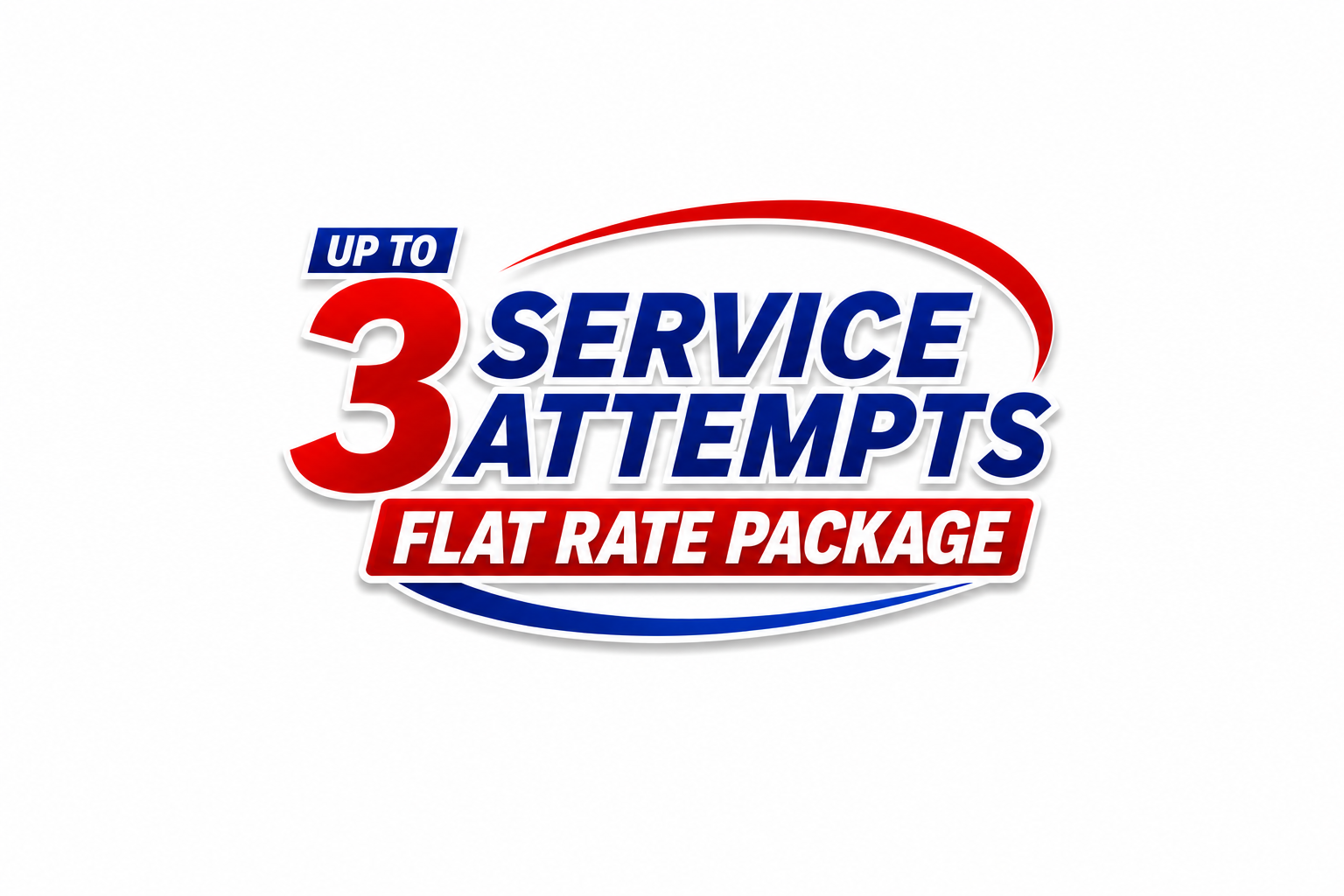 Graphic advertisement for a service plan offering up to three service attempts with a flat-rate package, using red, white, and blue colors. Best rate for process servers in Edmonton.