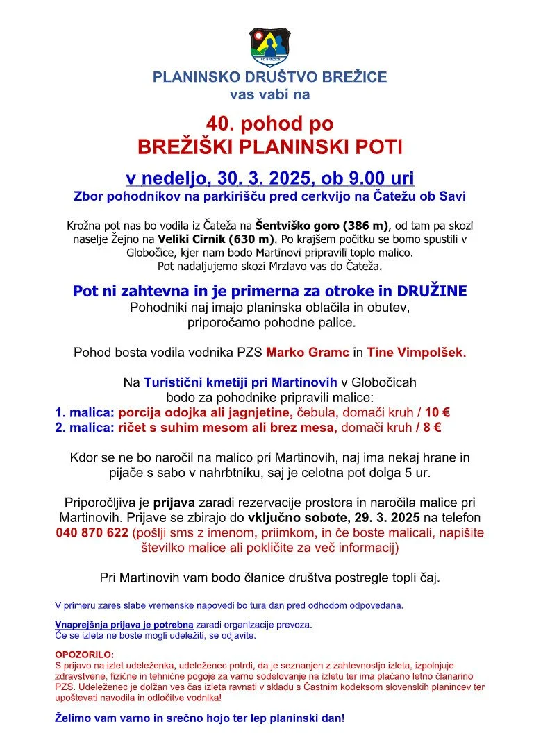40. pohod po Brežiški planinski poti