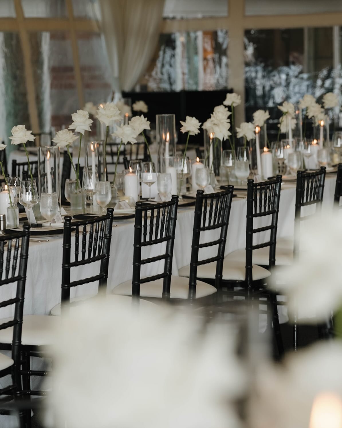 Vanessa &amp; Corey&rsquo;s reception reveal was nothing short of a showstopping moment. ✨

Set against the stunning lakeside backdrop of @woodmarkhotel, their reception space was transformed into a vision of modern elegance &mdash; a refined palette