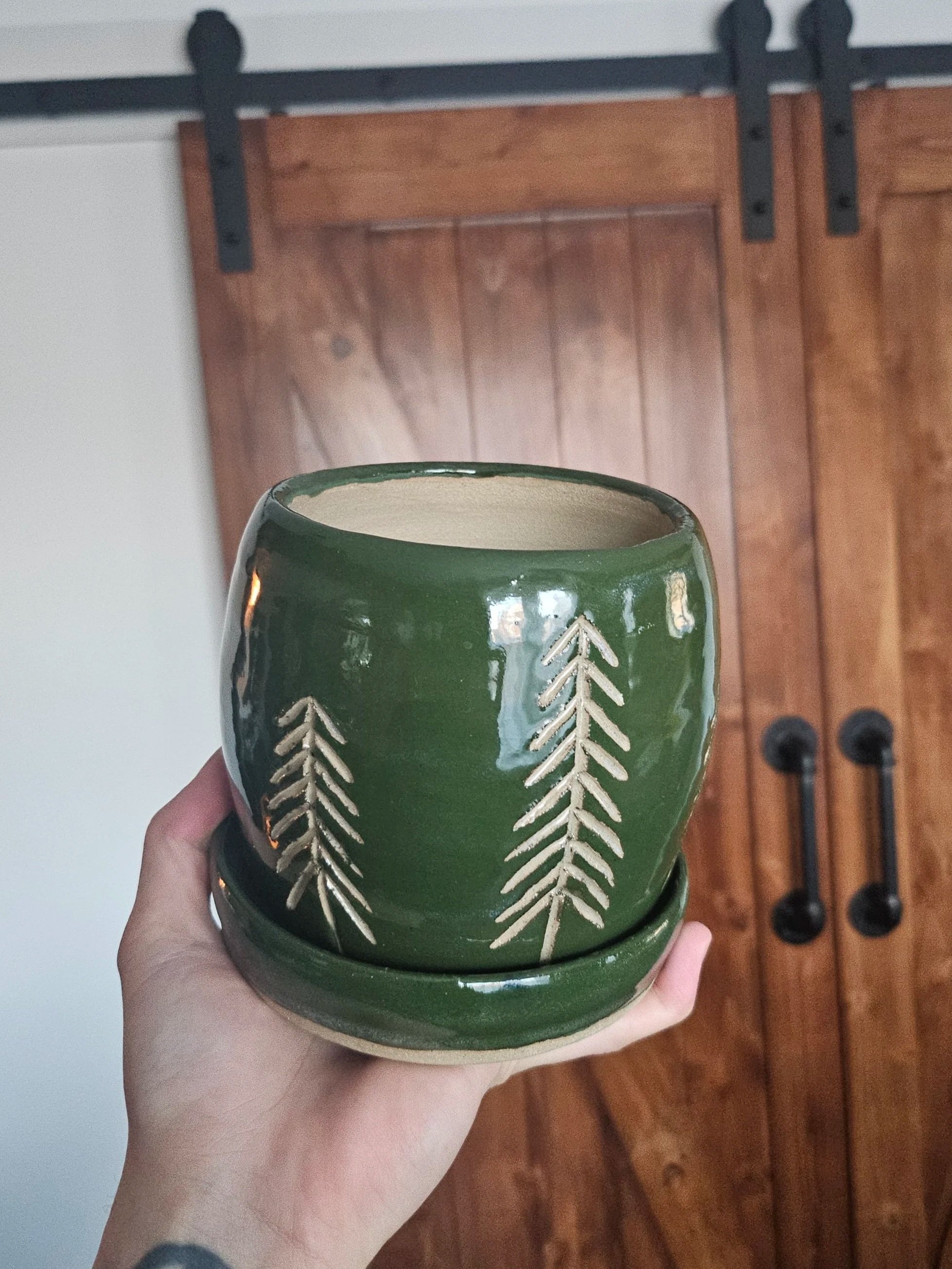 Carved Green Forest Plant Pot