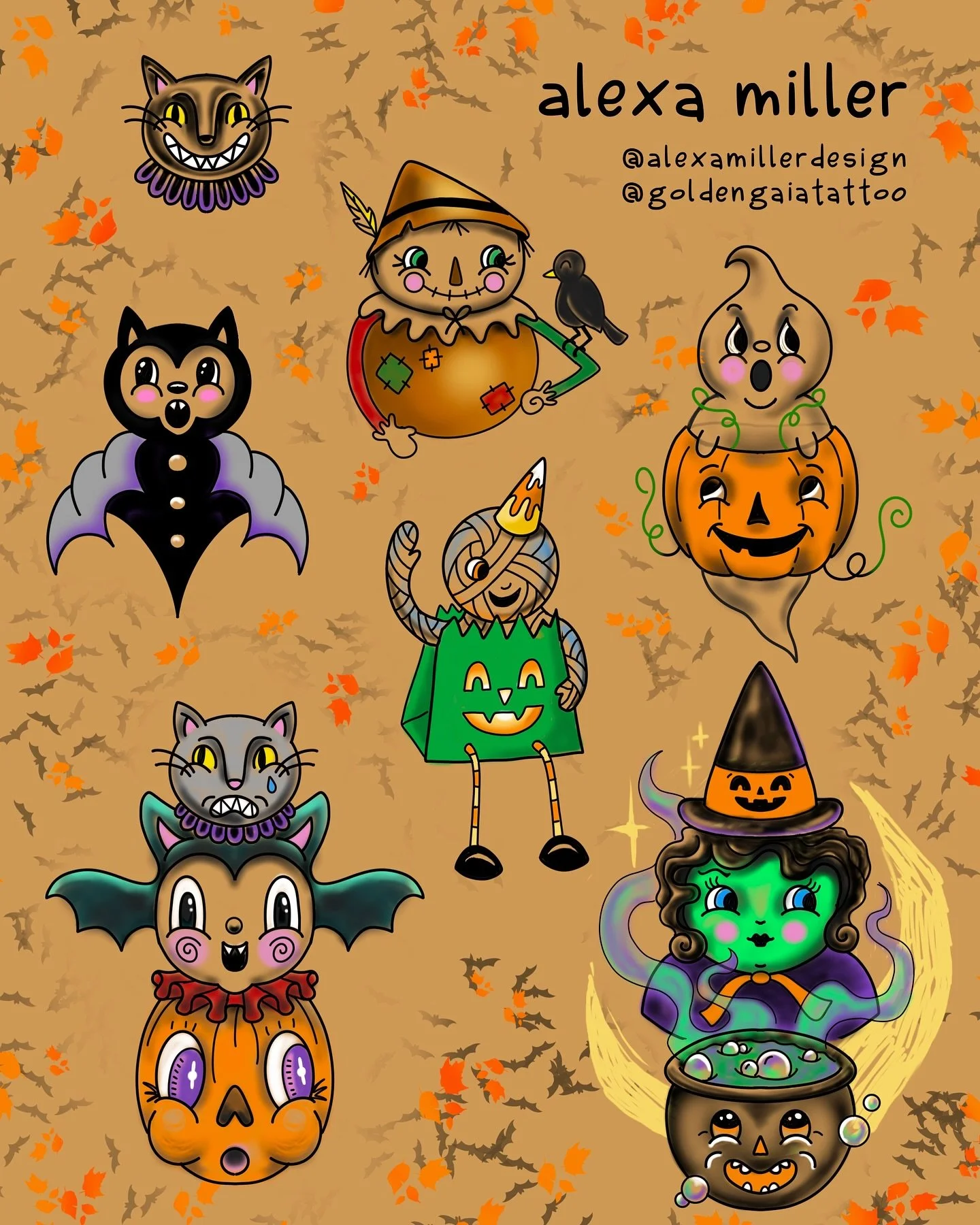 Halloween flash based on vintage decorations! 🎃 🧙&zwj;♀️ 👻 These are available in color or black n grey ⚡️