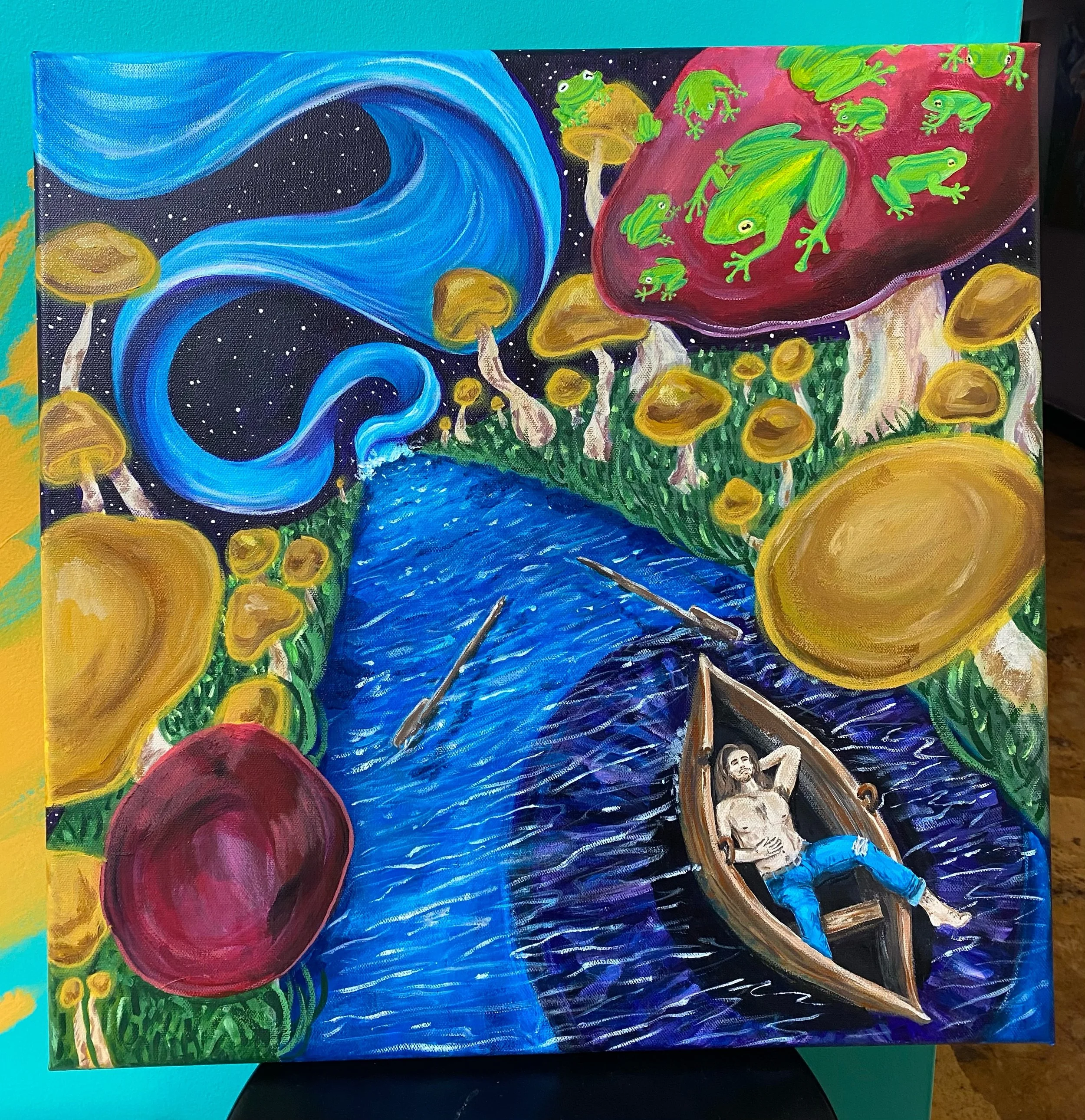 🐸 🍄&zwj;🟫 🌀
This painting has gone through many significant changes and we&rsquo;ve arrived here. Started this in 2023 ✨ #incubus #brandonboyd #alexamillerdesign #pittsburghartist #illuminatedlyrics