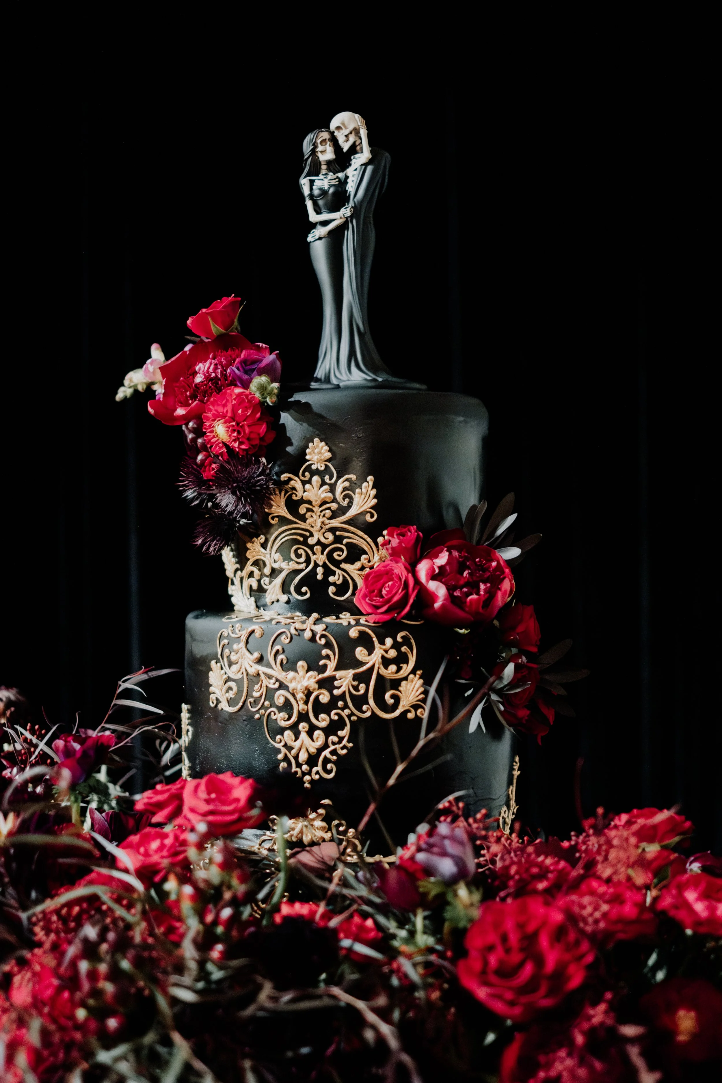 goth black wedding cake