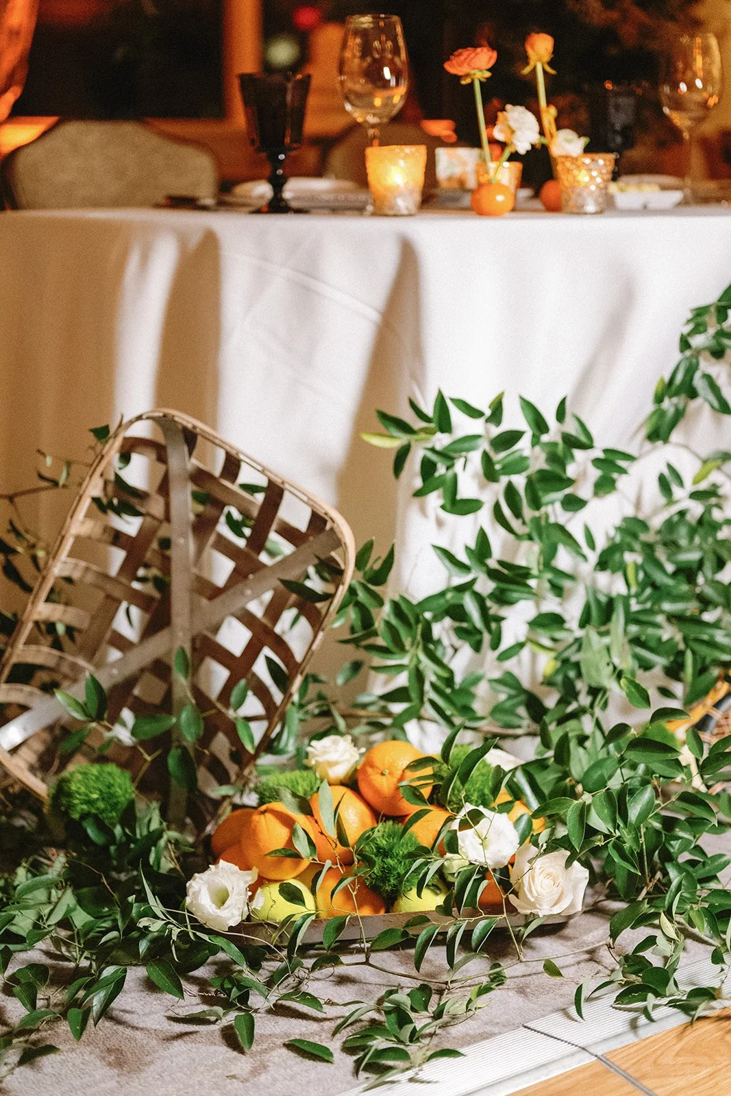 Orange orchard inspired wedding decor