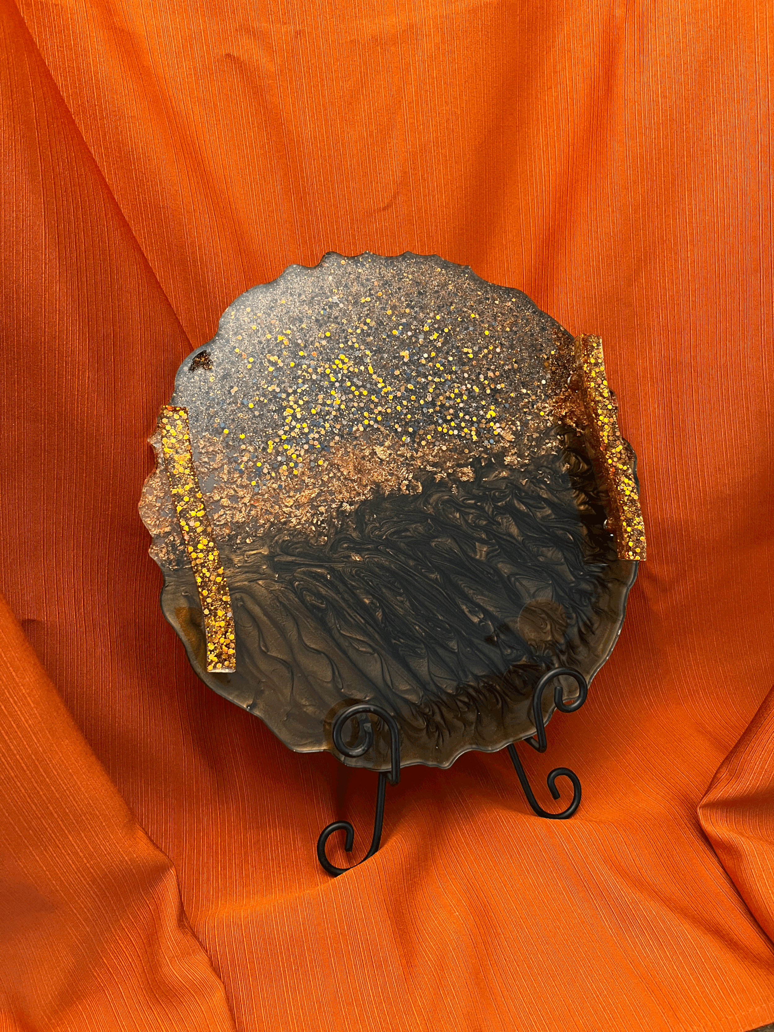 13" Brown & Copper Glitter Serving Tray with Handles