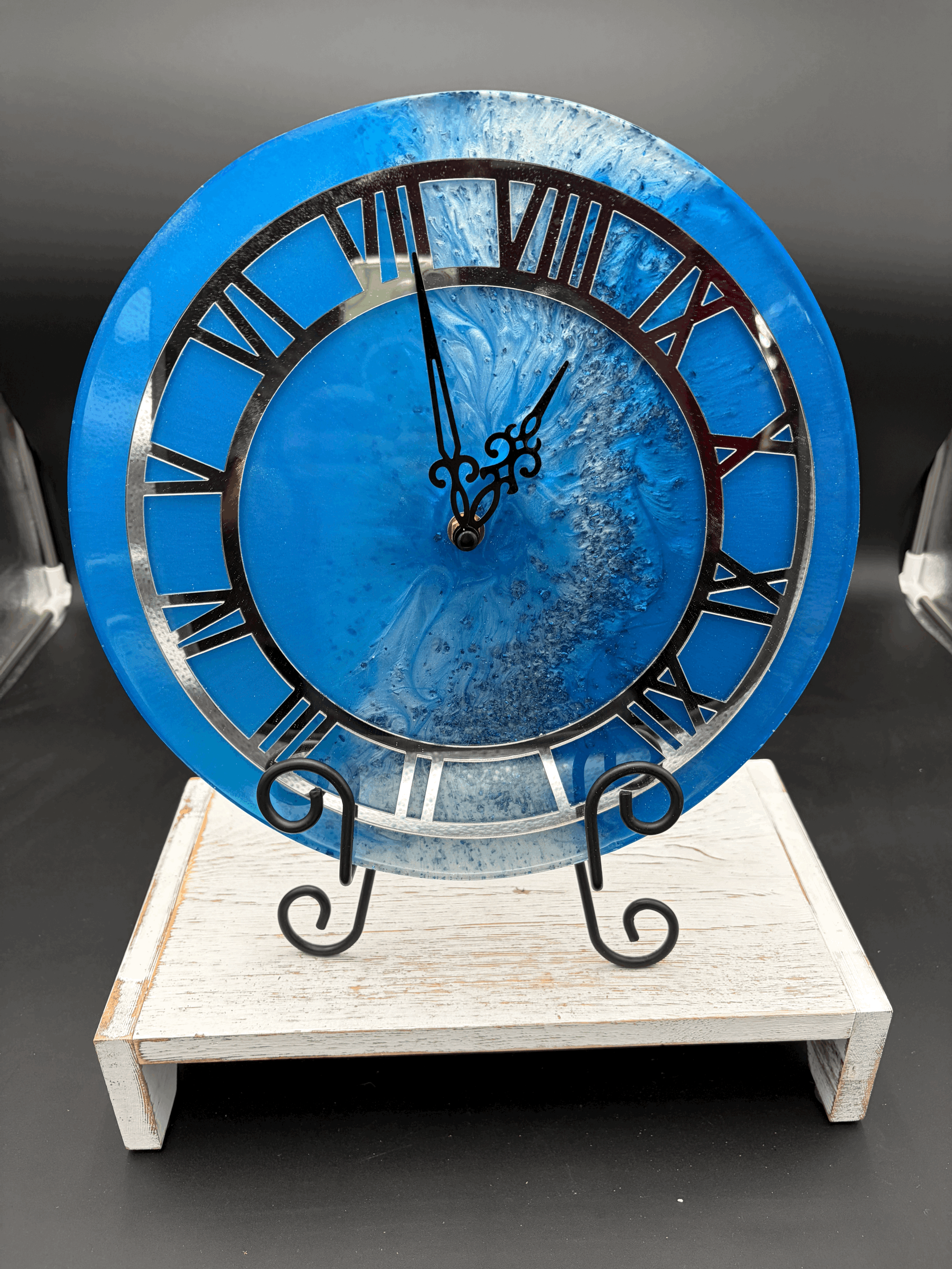 Blue with silver face clock