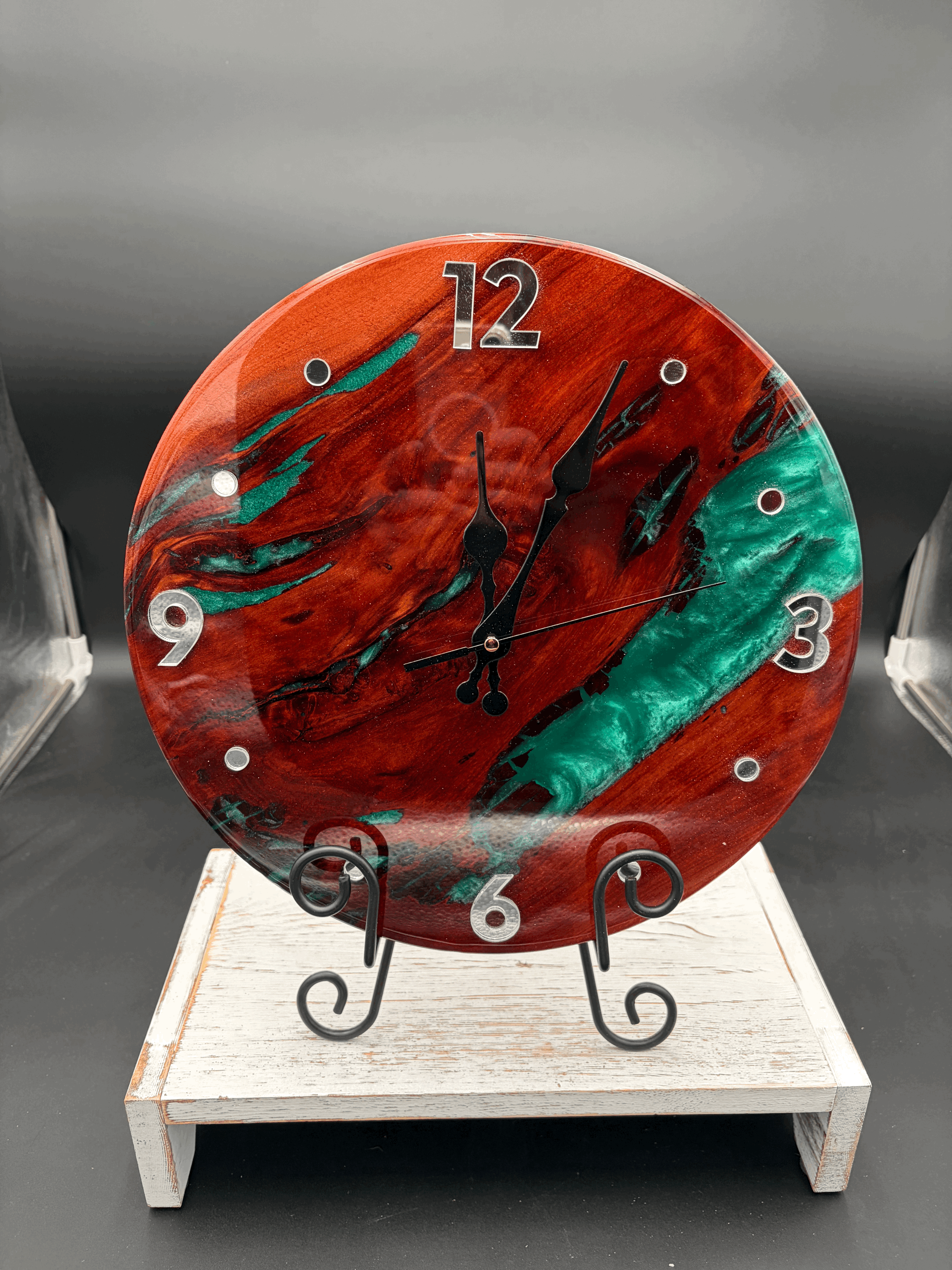 Cedar clock with green resin