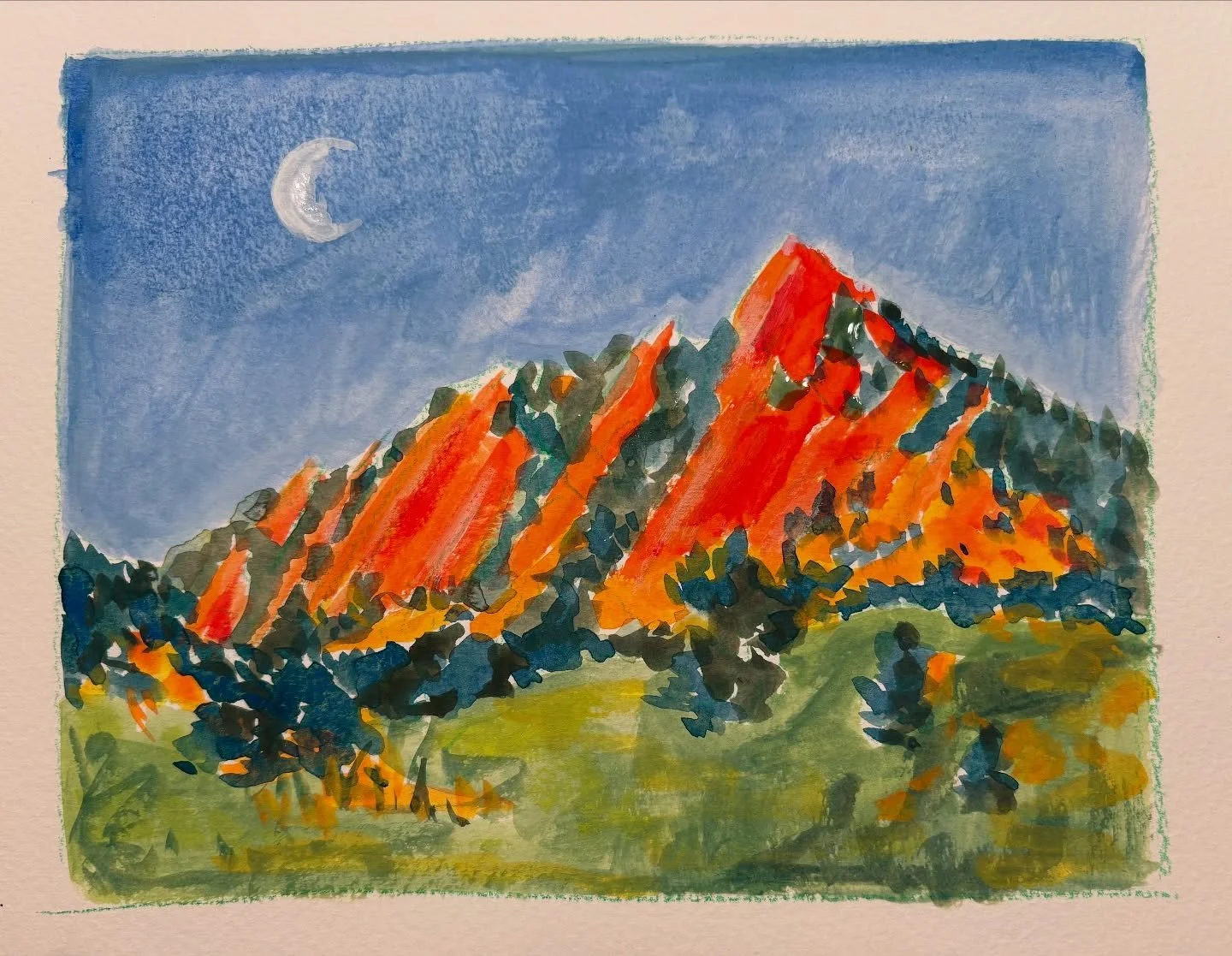 Took a gouache workshop with @neildotpizza today and I don&rsquo;t feel as intimidated by this medium now ✨🎨

Oh, and my first flatirons painting as a Boulder based artist feels like a rite of passage ⛰️

@neildotpizza is teaching more classes at th