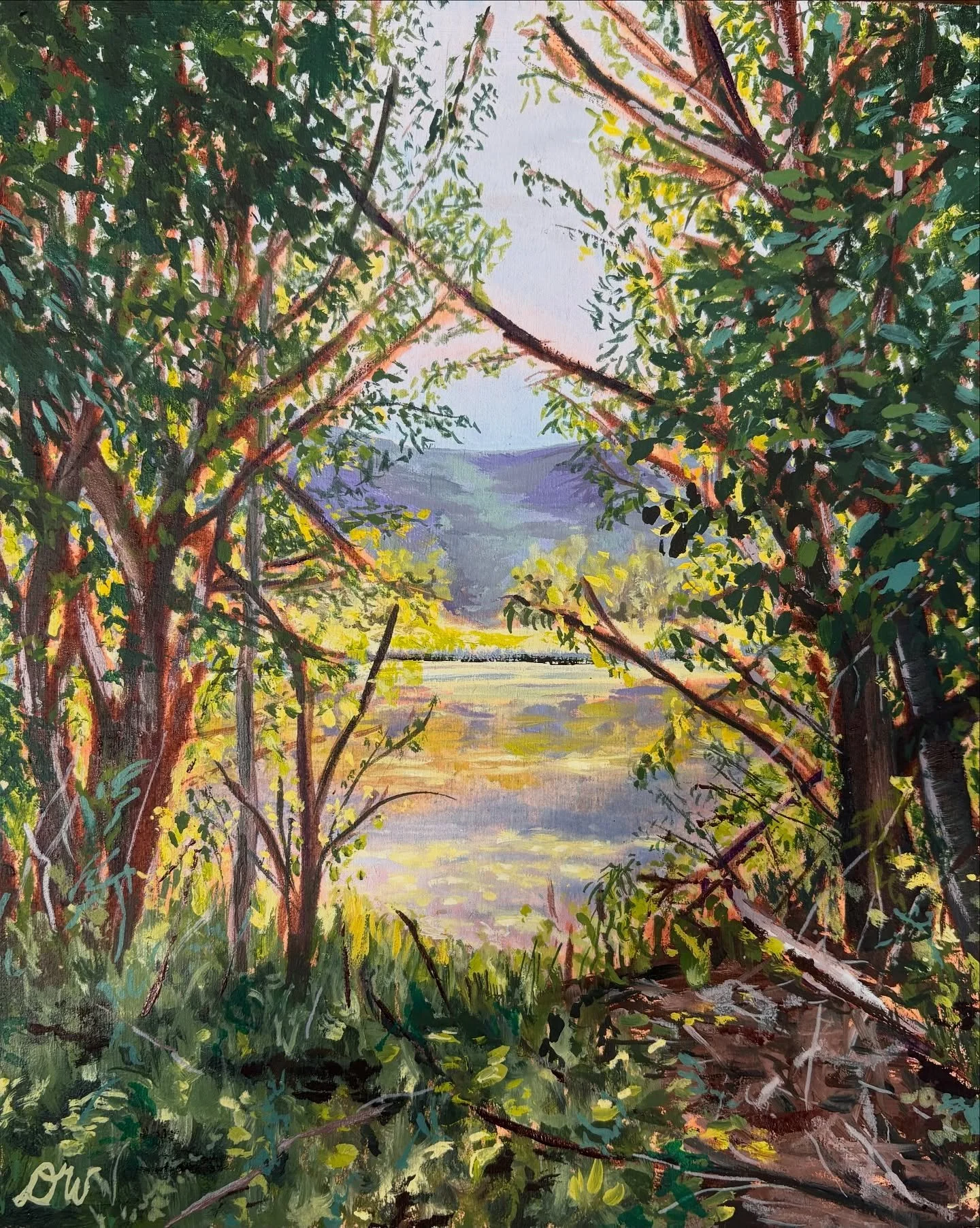 Close ups and behind the scenes shots of &ldquo;In Wonderland I&rdquo; from my new painting duo 🐇🌈🐛

In Wonderland I shows a view of the lake through the trees, inviting you in to take a closer look (down the rabbit hole?).
.
.
#wonderland #wonder