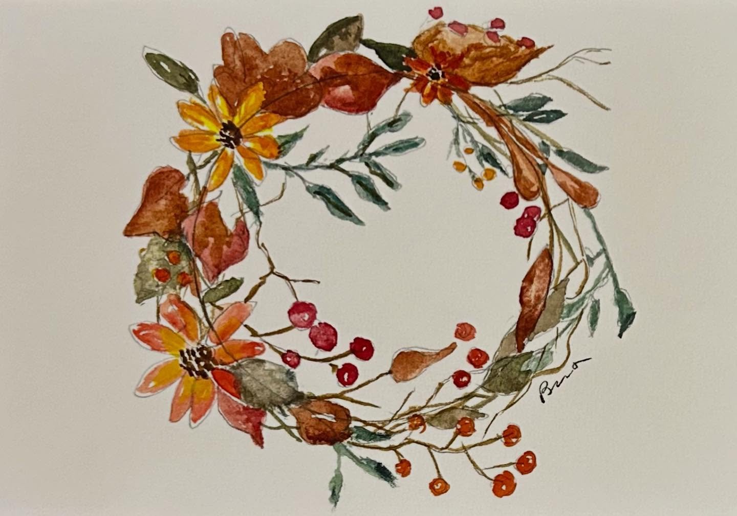 What are you doing next Saturday?  Interested in painting this Fall wreath in watercolor?  No experience necessary.  All supplies provided.  Contact info@piddlin.studio for more information #vestaviahillsalabama #homewoodal #homewoodalabama #vestavia