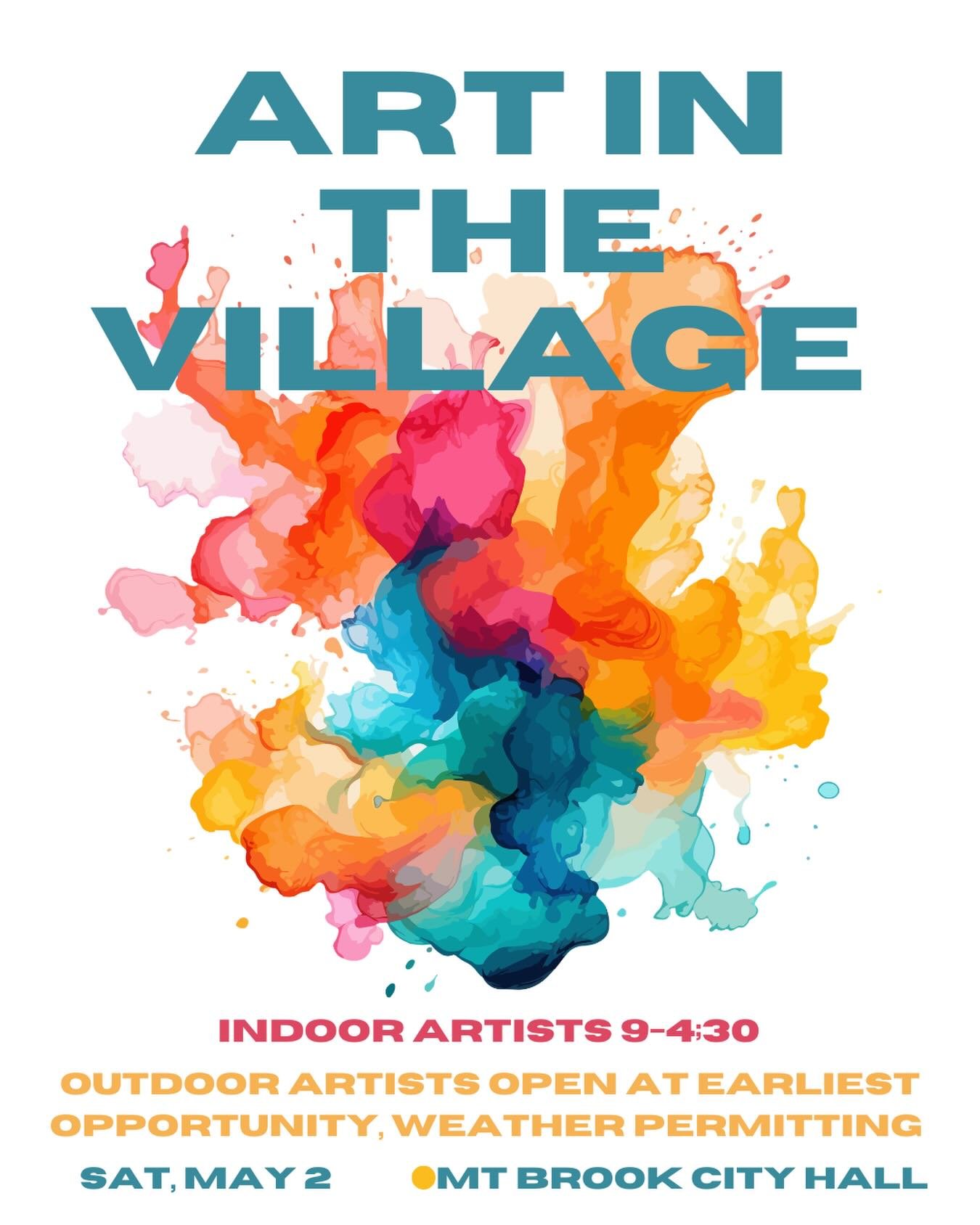 The art show is ON!  Come on out to see amazing local art on Saturday May 2.  Indoor artists will open at 9 and outdoor artists will be open as the weather permits.  A little rain isn&rsquo;t stopping ART!  #mountainbrookartassociation #mountainbrook