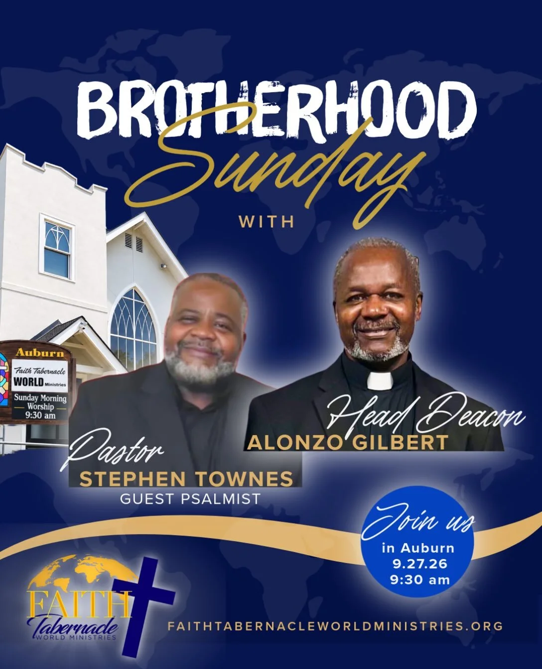 BROTHERHOOD SUNDAY is here!

This Sunday, the men of Faith Tabernacle WORLD Ministries will take the lead!

Join us as our men lead the service and serve the Kingdom through their gifts and calling.

We are also honored to welcome guest psalmist Past