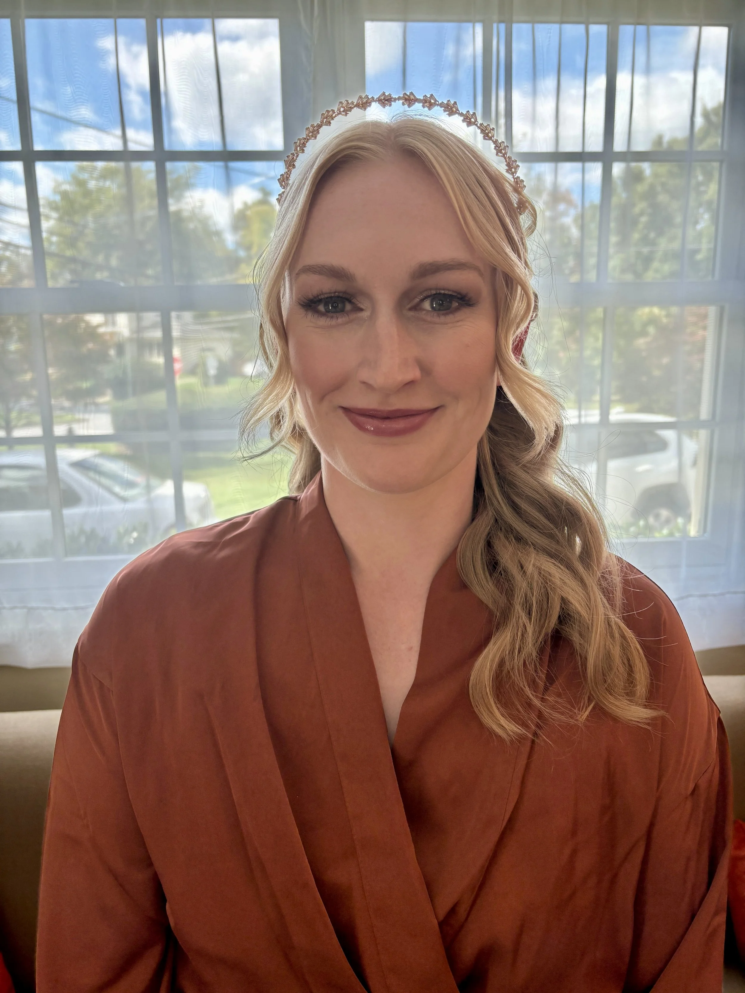 Frederick MD hair and makeup artist styles bride with natural makeup and luminous skin