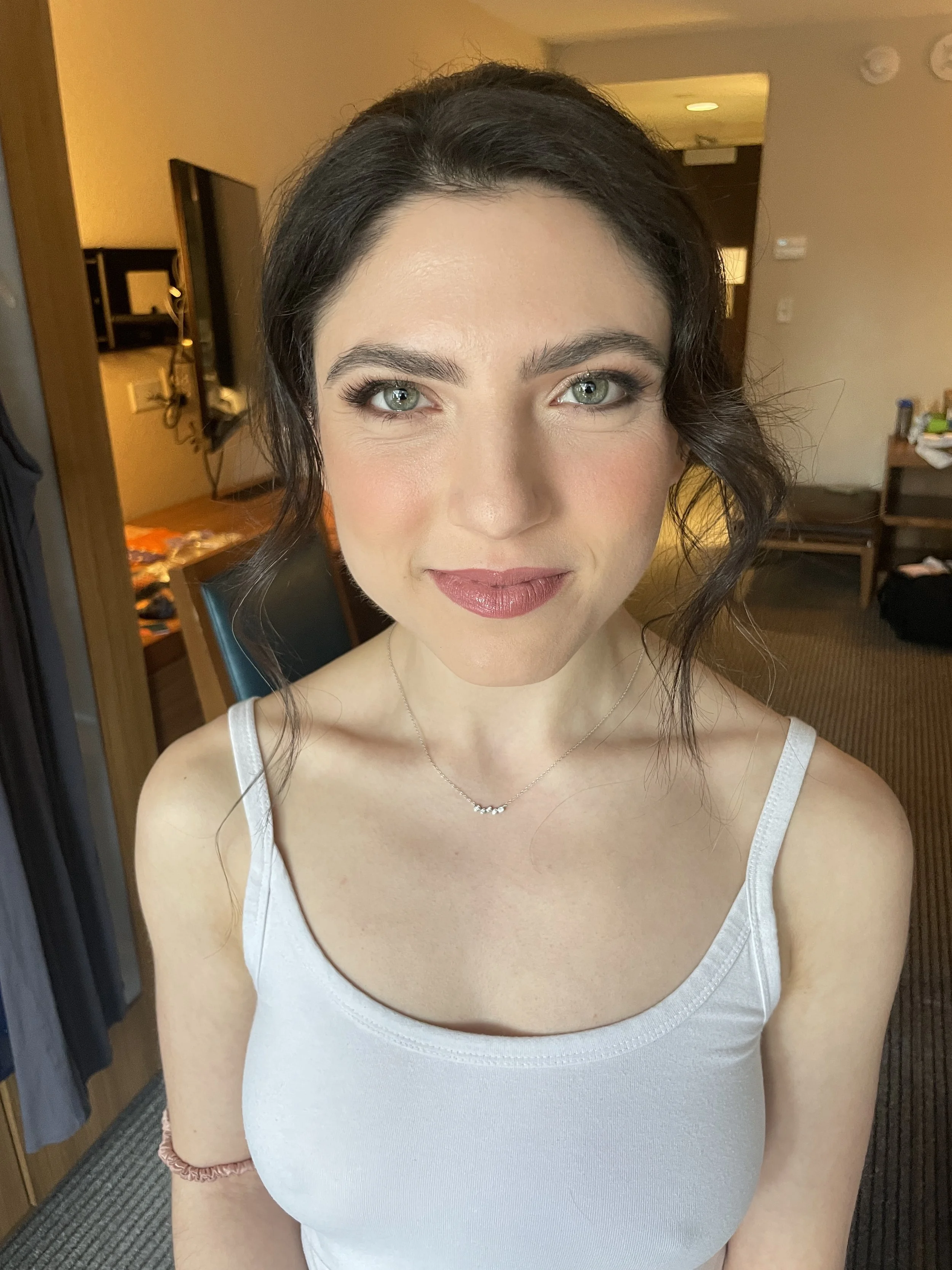 Timeless natural bridal makeup with radiant skin and glossy lip finish in Maryland