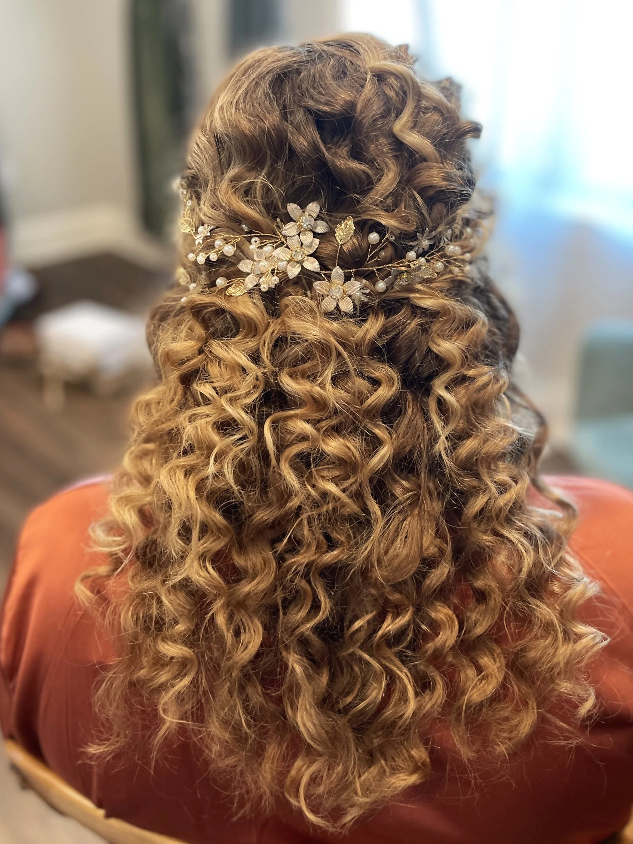 Maryland bride with elegant half up, half down hairstyle and natural soft texture